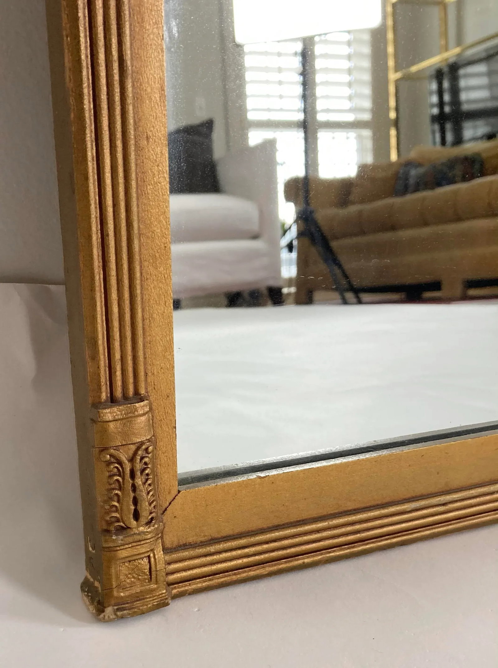 Vintage Art Nouveau Style Carved Gilt Wood Wall Mirror - 7