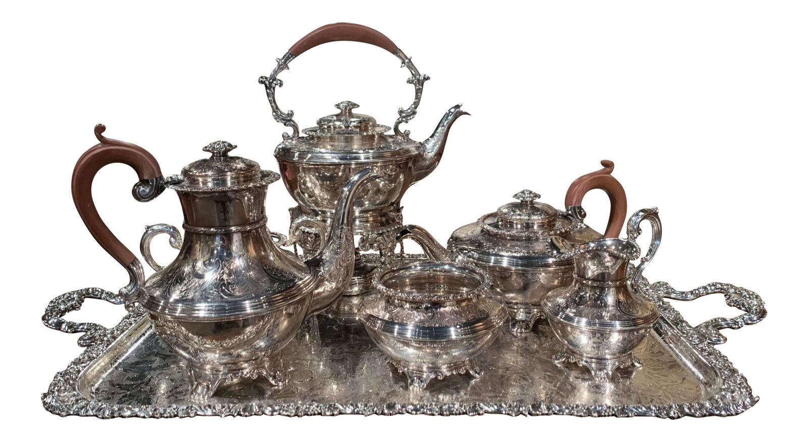 Mid-Century English Copper Silver Plated Tea Set and Tray Stamped Barker Ellis (1 of 13)