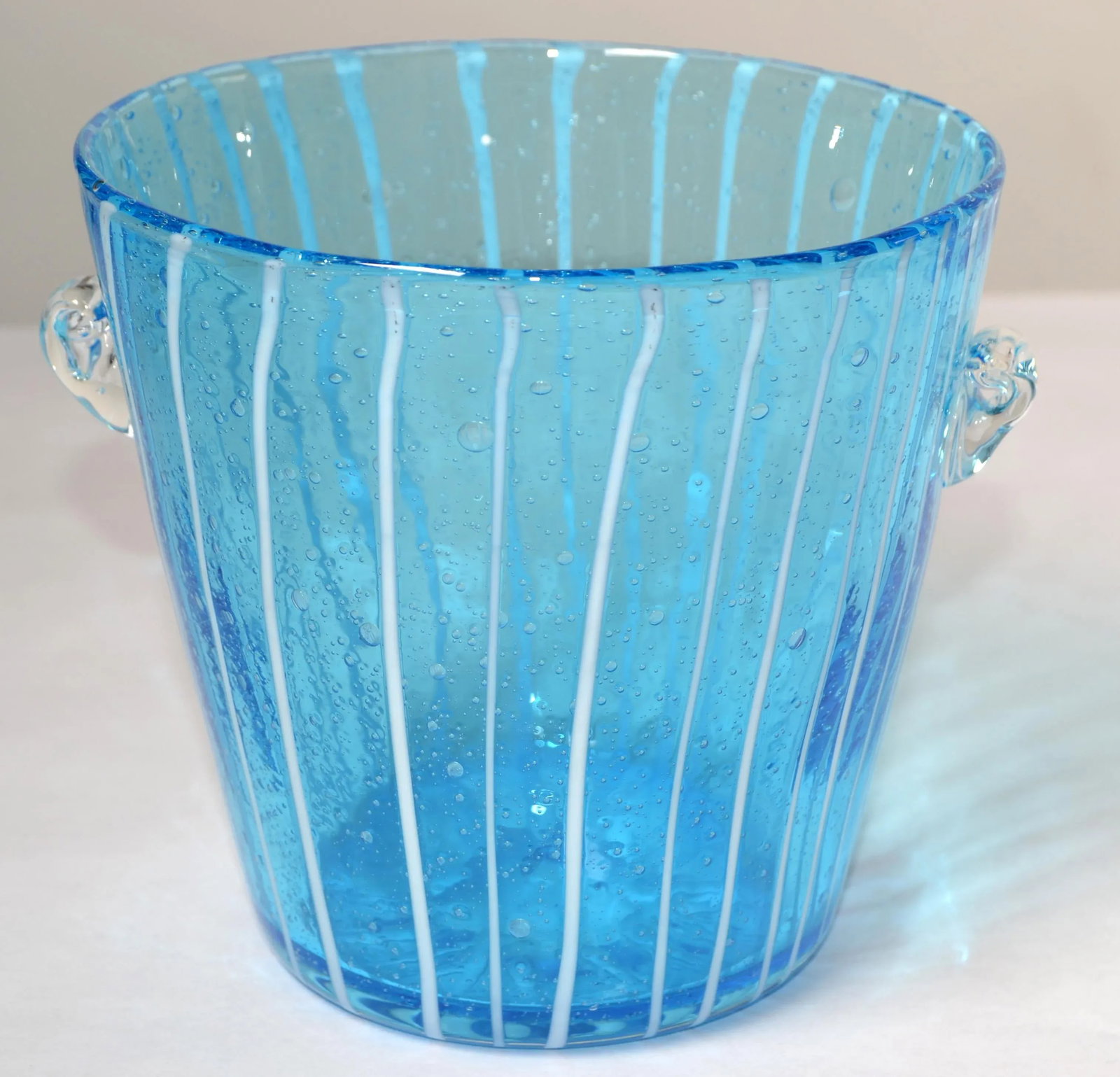 1970s Vintage Venini Style Blown Glass Light Blue White Wine Cooler Martini Ice Bucket, Italy - 12