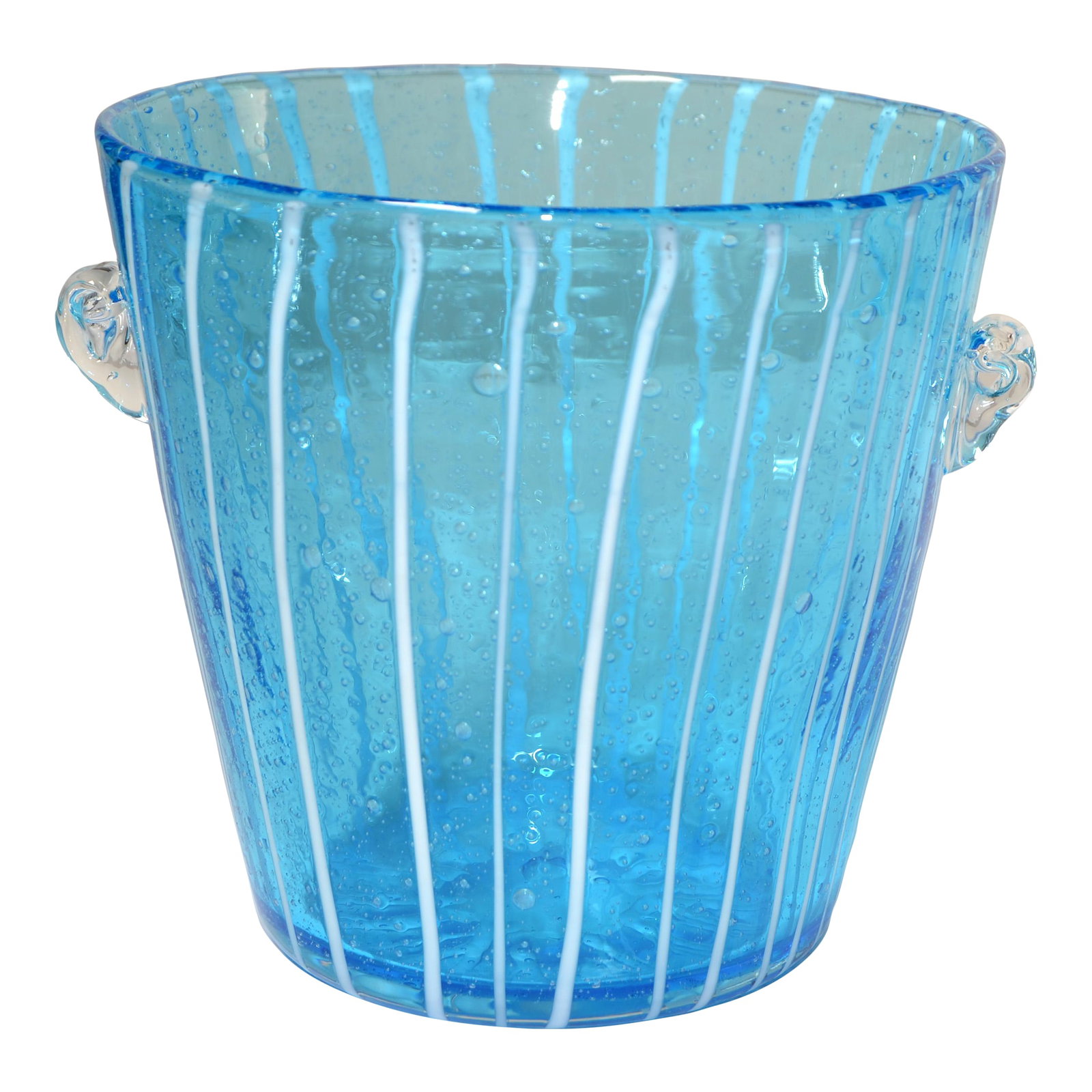 1970s Vintage Venini Style Blown Glass Light Blue White Wine Cooler Martini Ice Bucket, Italy (1 of 12)