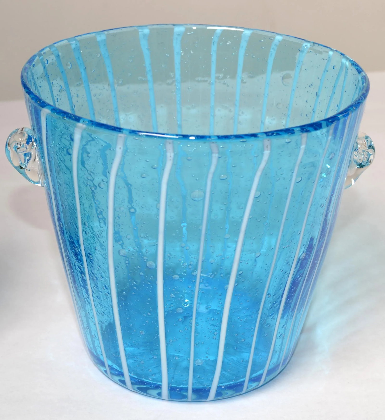 1970s Vintage Venini Style Blown Glass Light Blue White Wine Cooler Martini Ice Bucket, Italy - 2