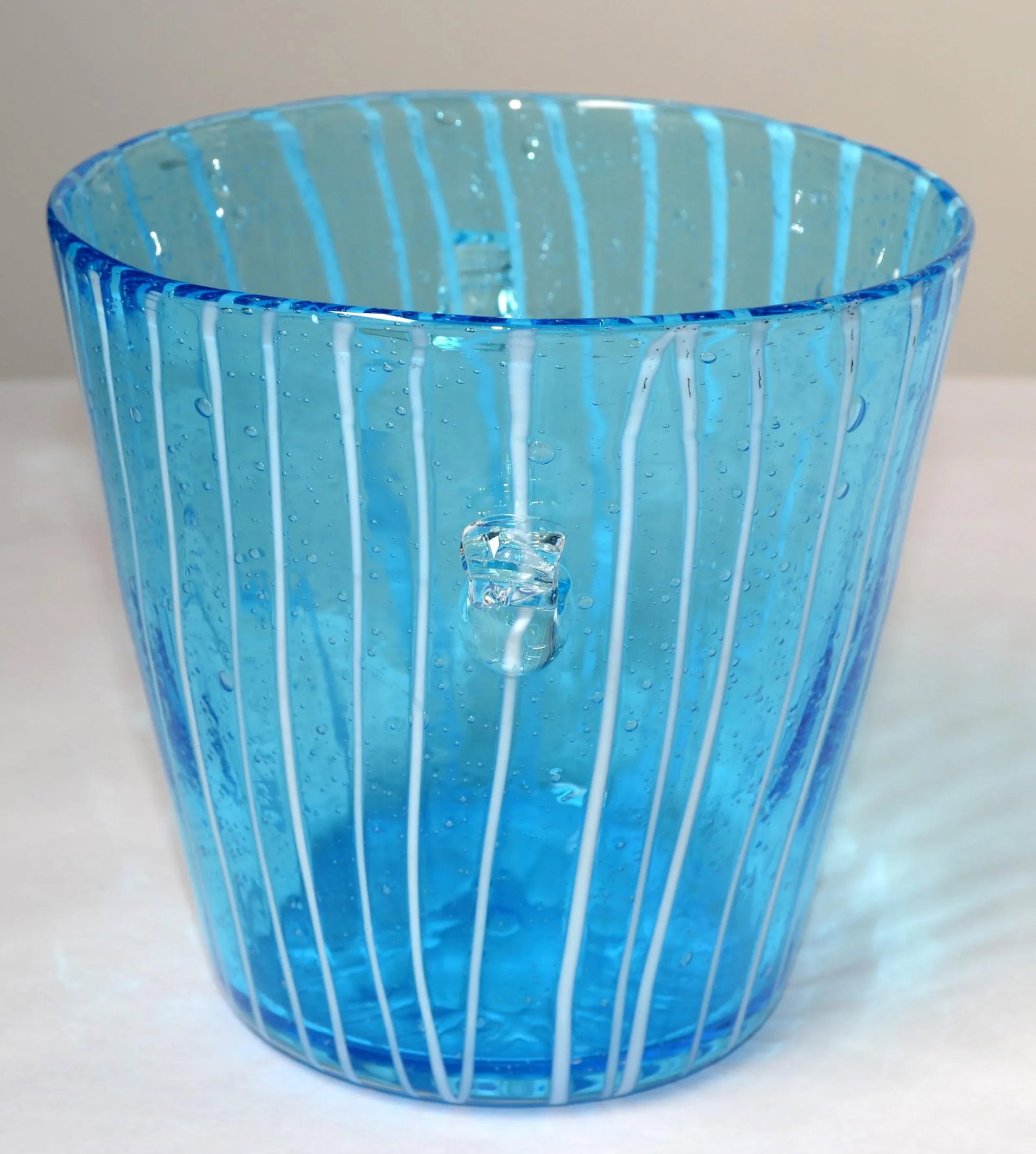 1970s Vintage Venini Style Blown Glass Light Blue White Wine Cooler Martini Ice Bucket, Italy - 4