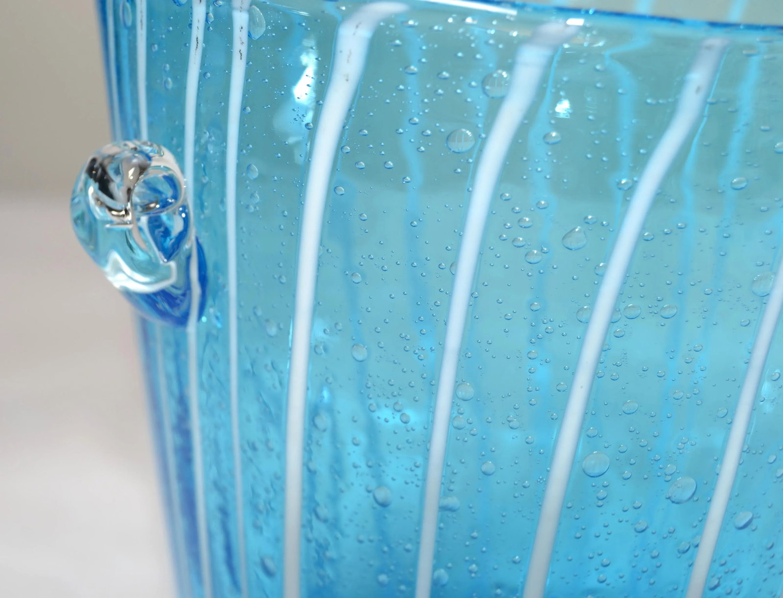 1970s Vintage Venini Style Blown Glass Light Blue White Wine Cooler Martini Ice Bucket, Italy - 6