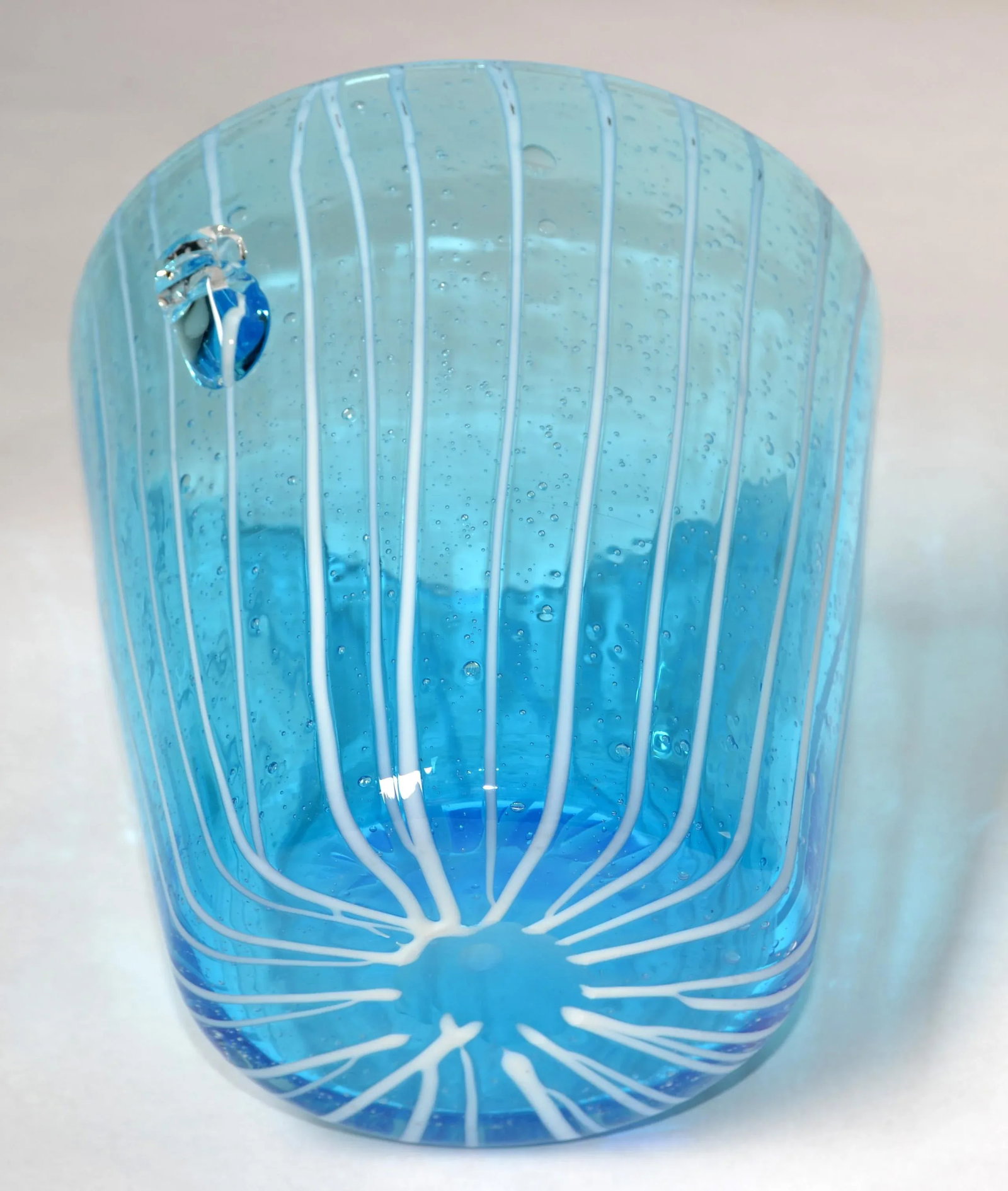 1970s Vintage Venini Style Blown Glass Light Blue White Wine Cooler Martini Ice Bucket, Italy - 9