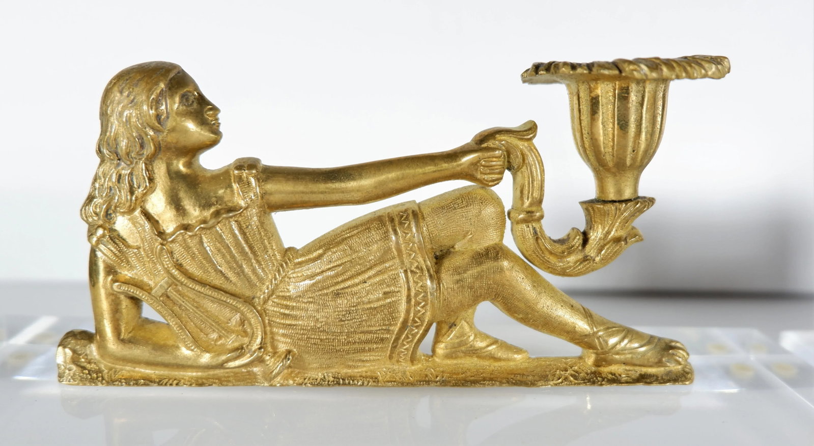 French Gold Gilt Candleholders of Reclining Women on Lucite Bases - a Pair - 5