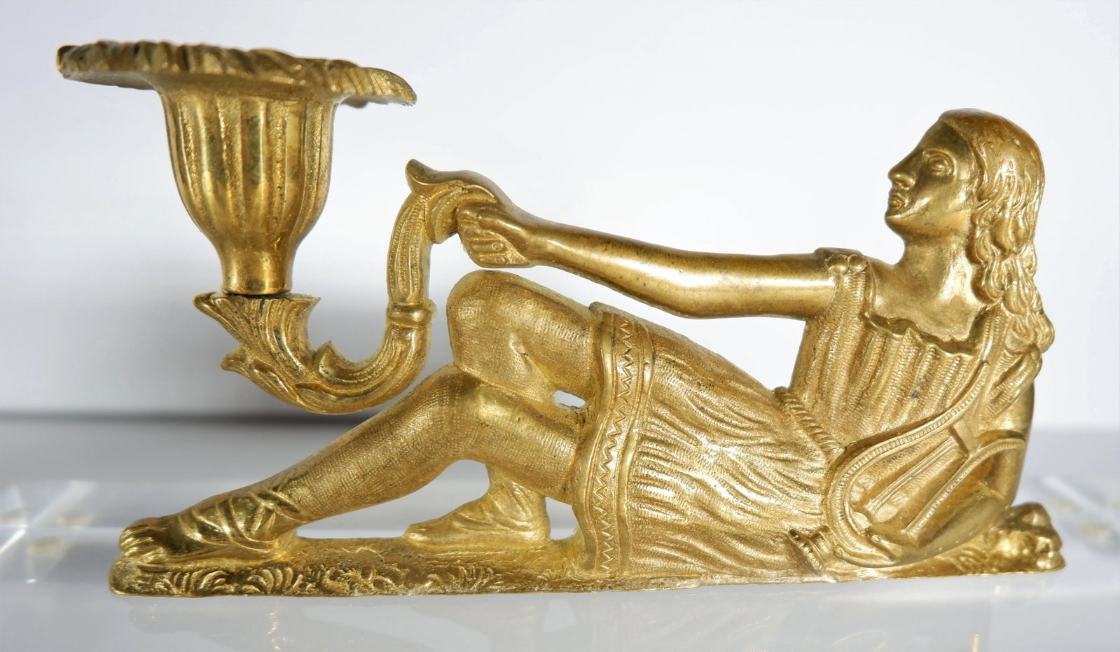 French Gold Gilt Candleholders of Reclining Women on Lucite Bases - a Pair - 6