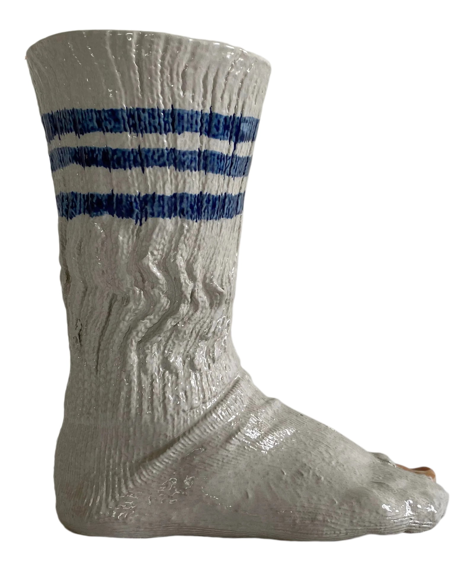 1980s Ceramic Gym Sock Vase by Louisville Stoneware: Totally camp stoneware Gym Sock vase made exclusively for The Sockyard Company by Louisville Stoneware. Condition: Alterations: Original Condition Unaltered Imperfections: Some Imperfections