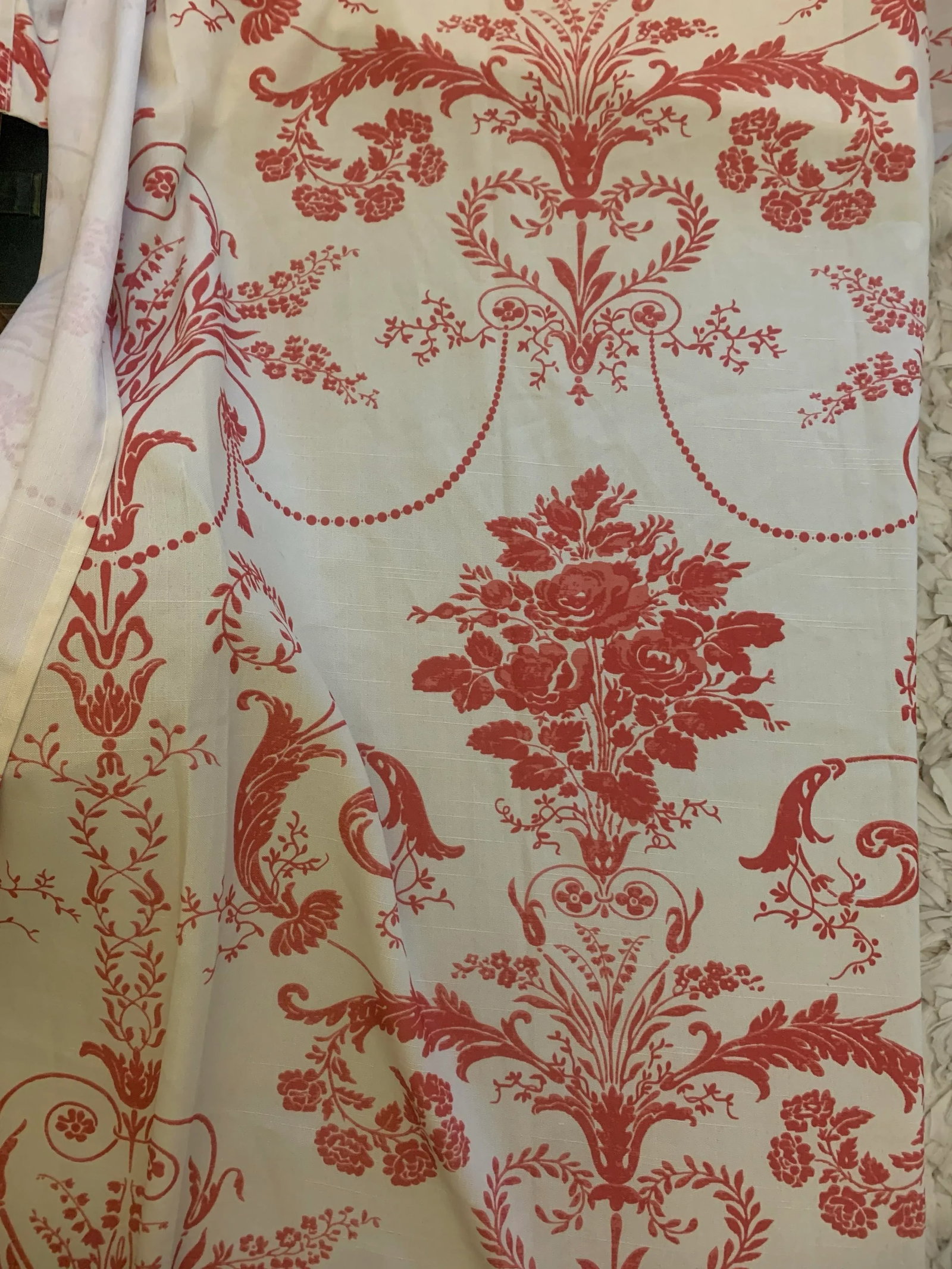 Vintage 1980s Laura Ashley Red Toile Flower Bouquet Curtains- a Pair - 11
