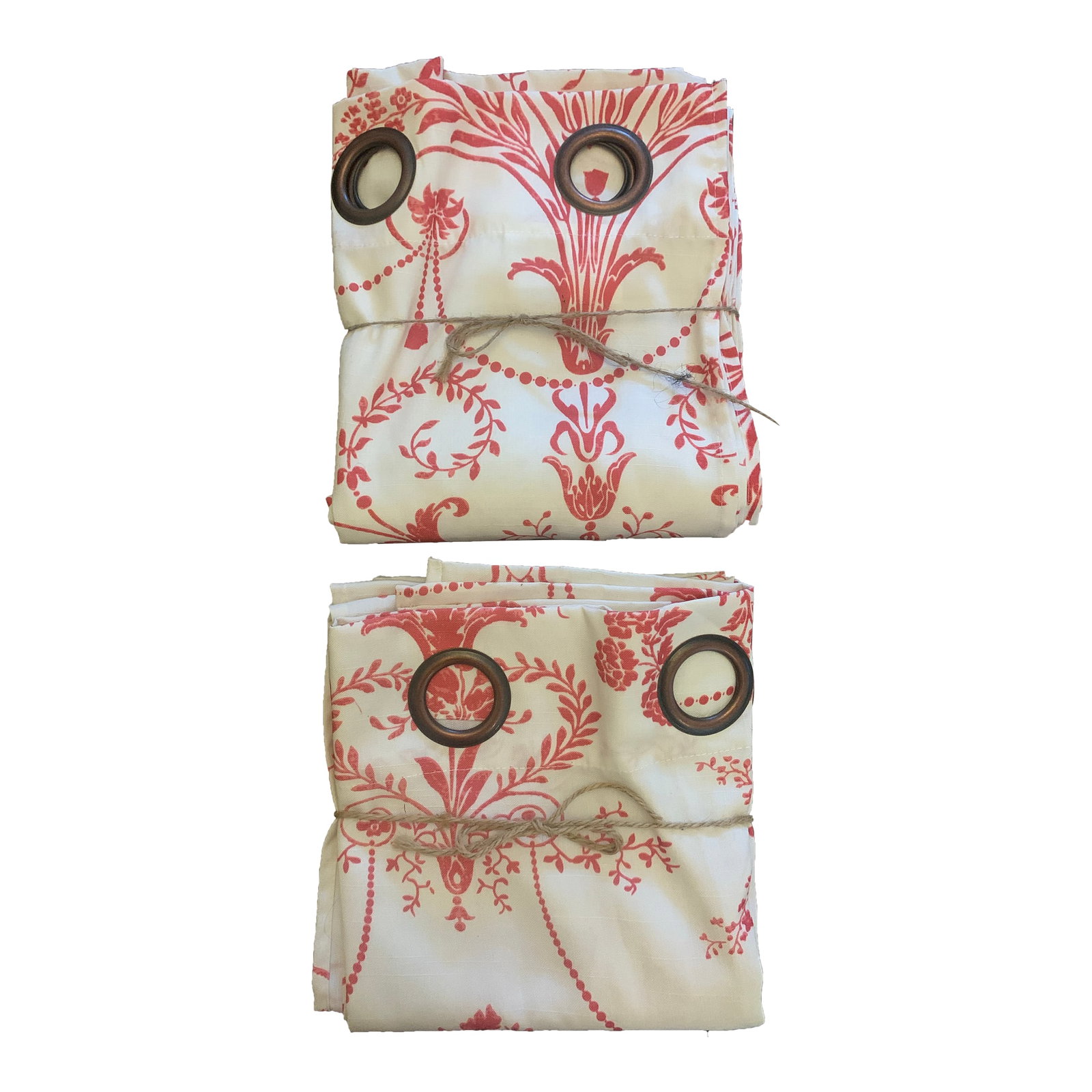 Vintage 1980s Laura Ashley Red Toile Flower Bouquet Curtains- a Pair: Vintage Laura Ashley red toile grommets curtain panel pair / red on white /37" x 83" each / unlined Fabric content: 100% polyester Care : machine wash cold Made in China Condition: pre - owned/ and