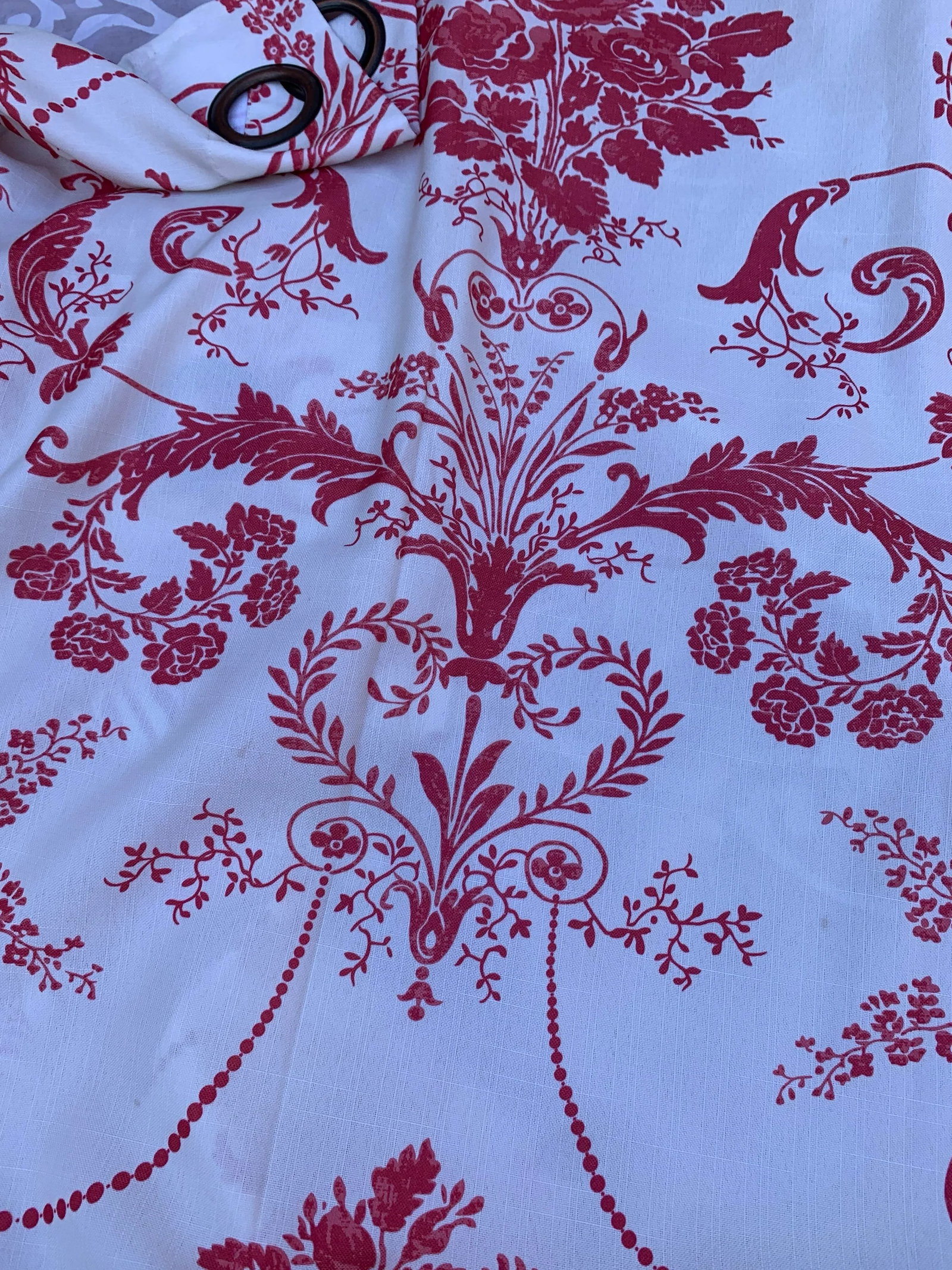 Vintage 1980s Laura Ashley Red Toile Flower Bouquet Curtains- a Pair - 5