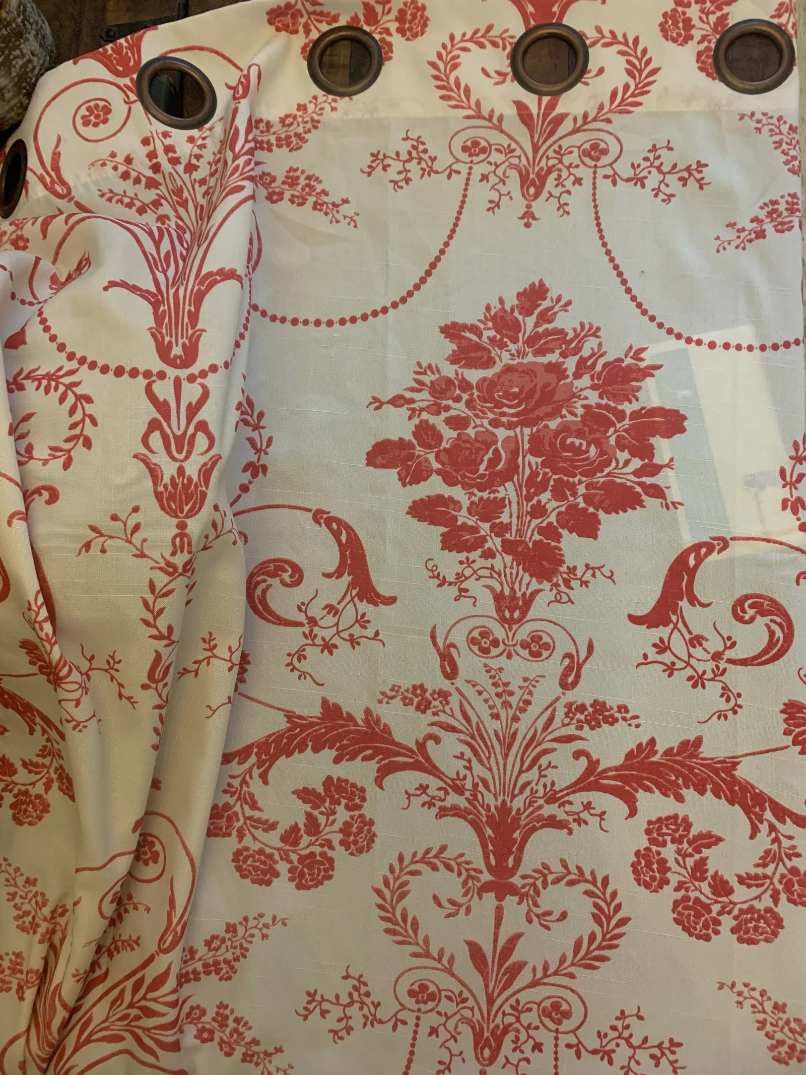 Vintage 1980s Laura Ashley Red Toile Flower Bouquet Curtains- a Pair - 9