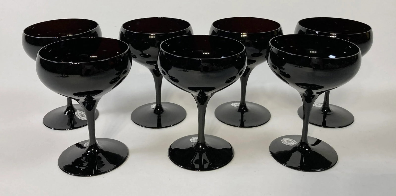 Vintage German Hand-Blown Black Crystal Goblets, Set of 7 - 2