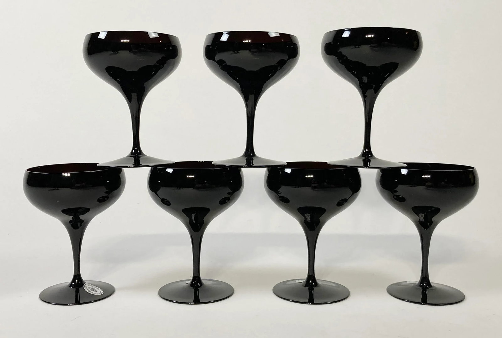 Vintage German Hand-Blown Black Crystal Goblets, Set of 7 - 3