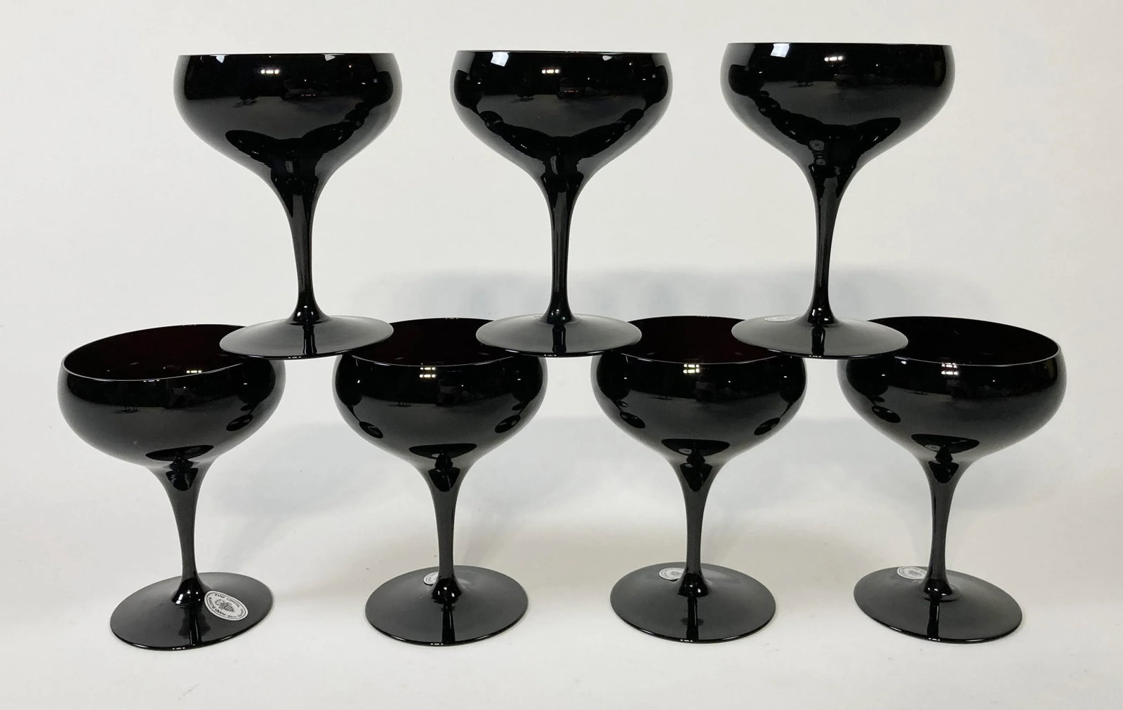 Vintage German Hand-Blown Black Crystal Goblets, Set of 7 - 4