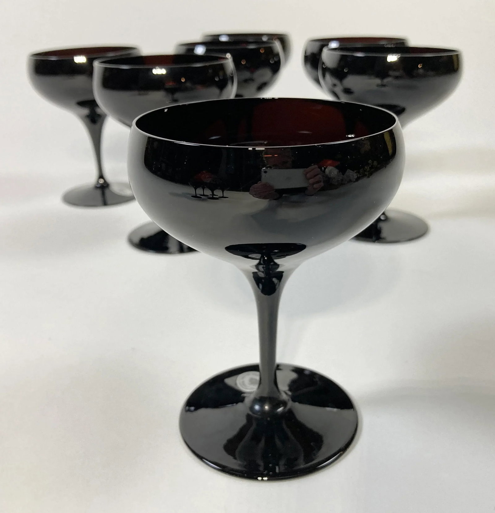 Vintage German Hand-Blown Black Crystal Goblets, Set of 7 - 5