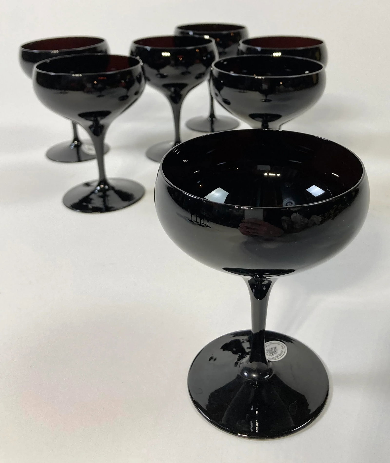 Vintage German Hand-Blown Black Crystal Goblets, Set of 7 - 6