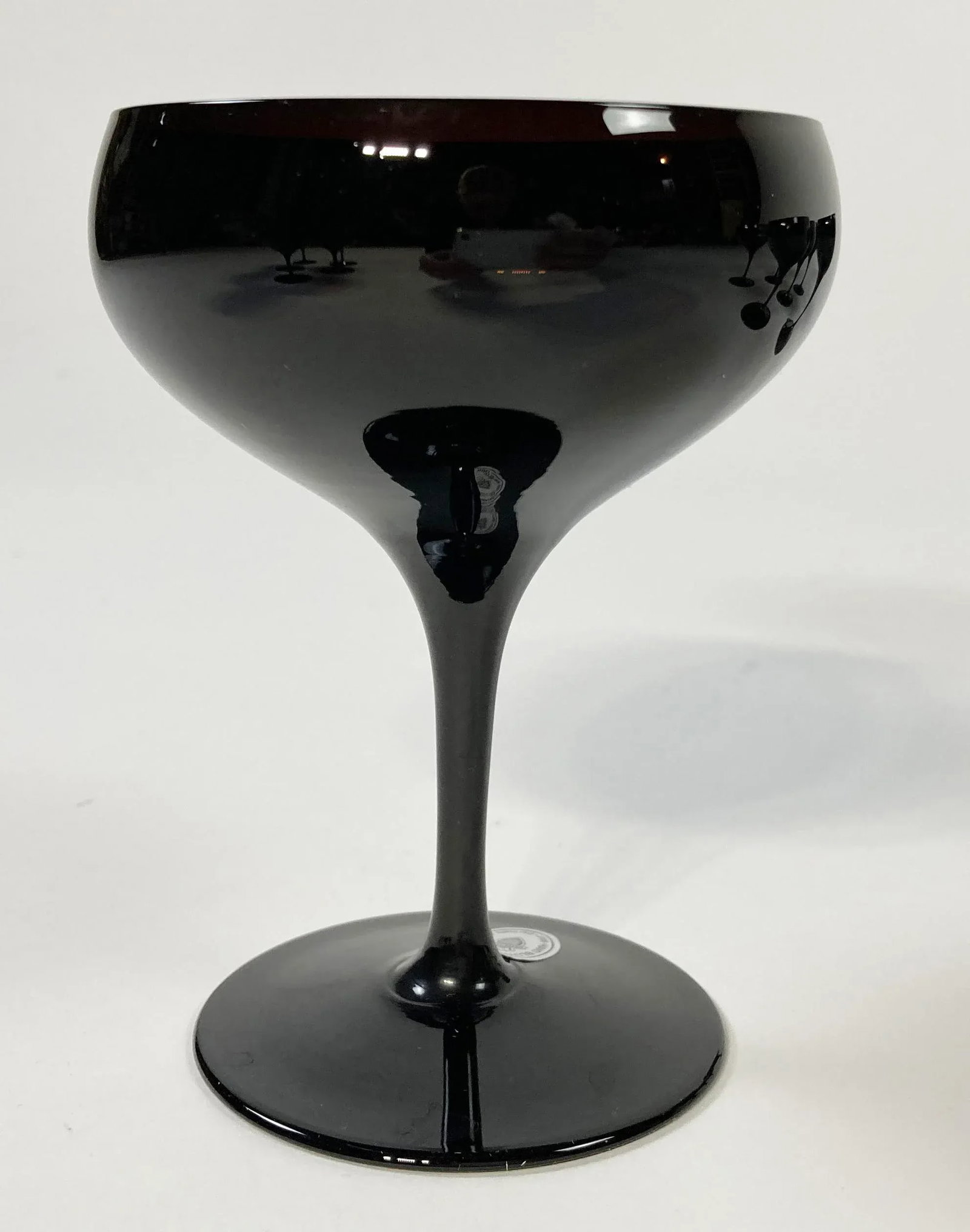 Vintage German Hand-Blown Black Crystal Goblets, Set of 7 - 7