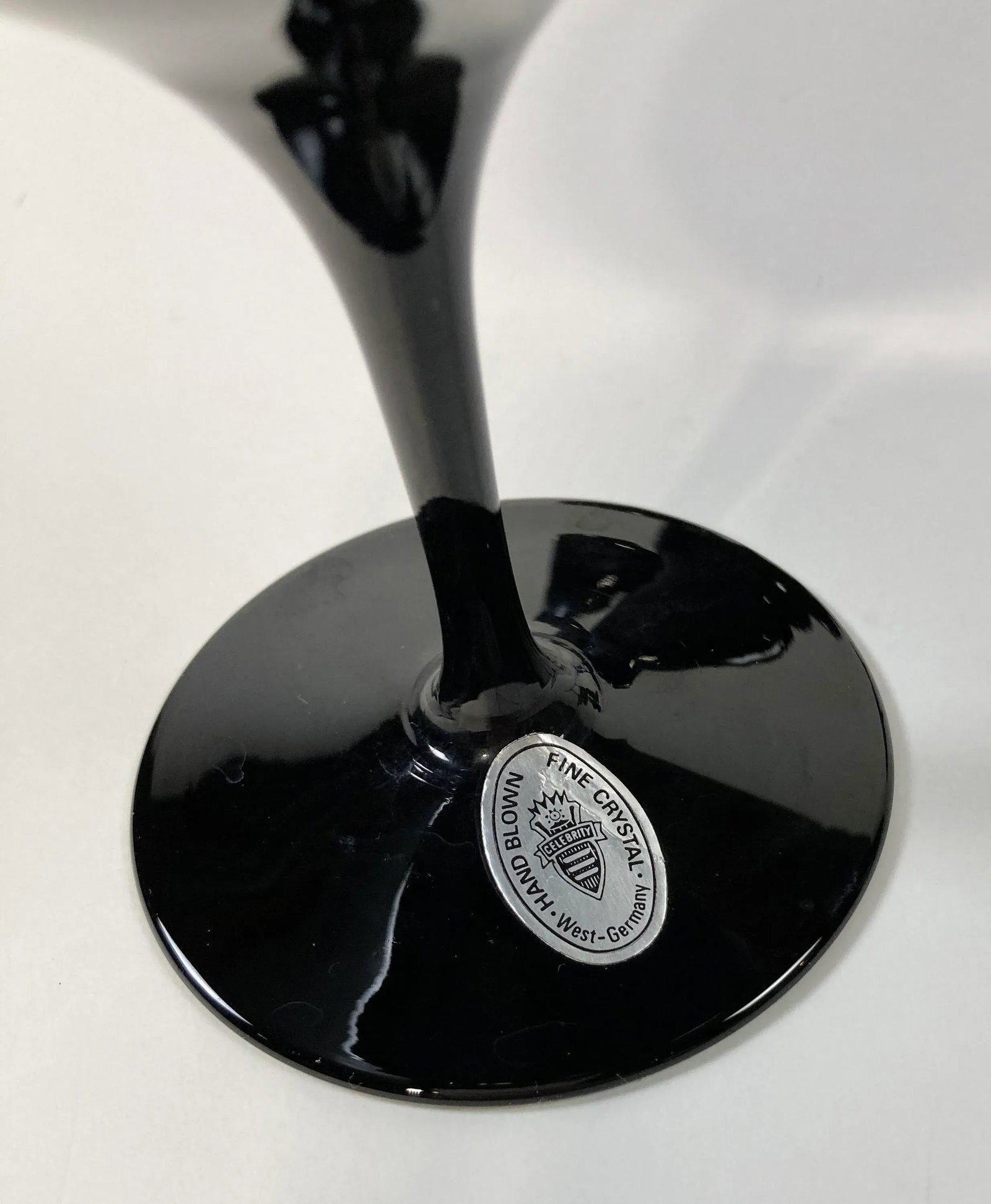 Vintage German Hand-Blown Black Crystal Goblets, Set of 7 - 9