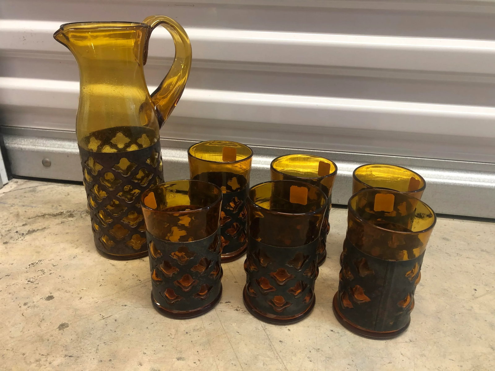 Mid-Century Modern Felipe Derflingher Caged Pitcher and Glasses - Set of 7 - 11