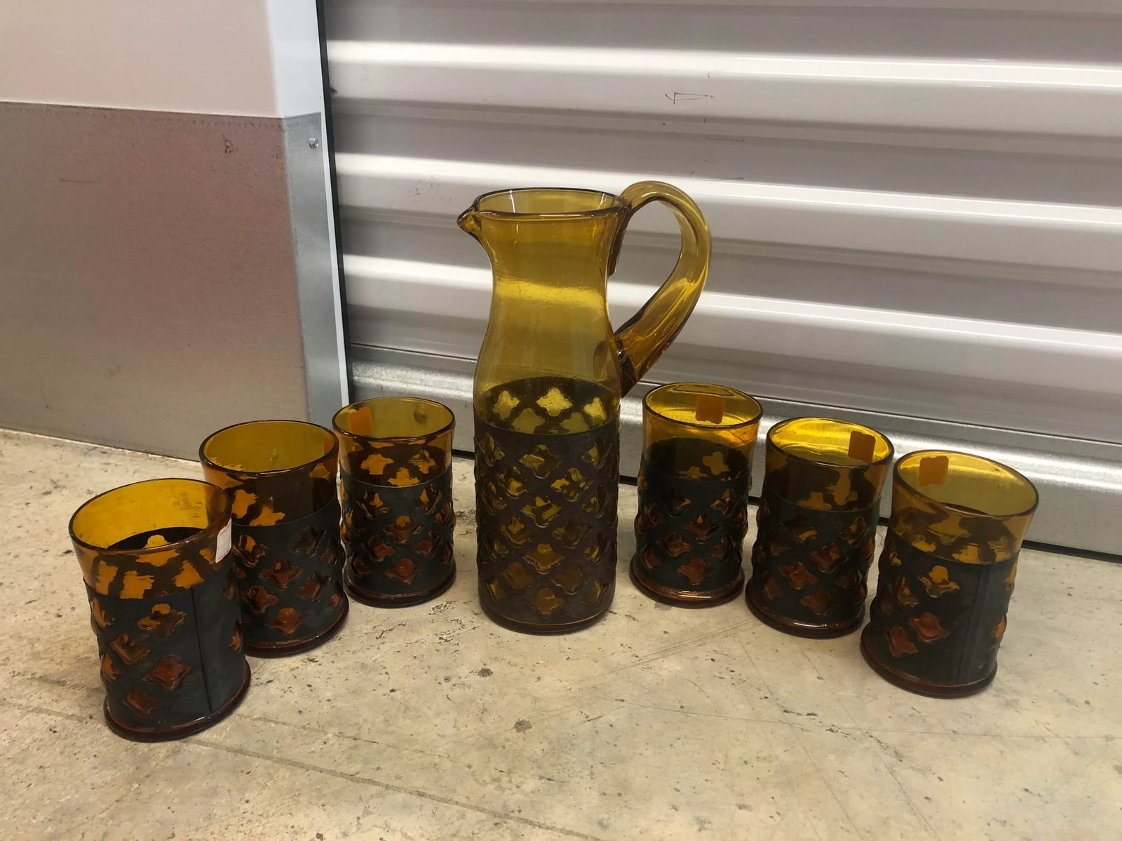 Mid-Century Modern Felipe Derflingher Caged Pitcher and Glasses - Set of 7 - 2