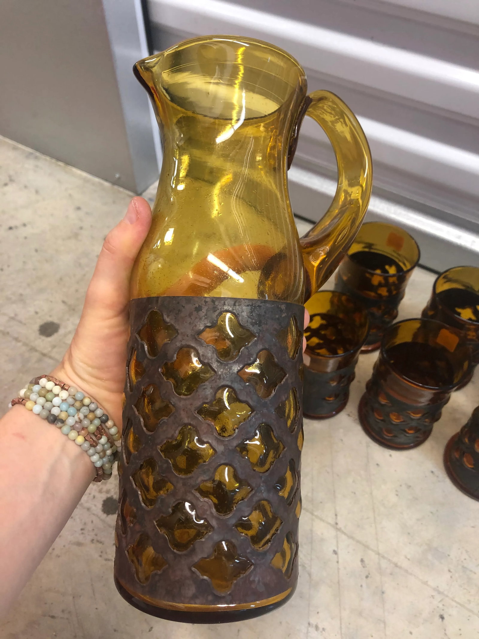 Mid-Century Modern Felipe Derflingher Caged Pitcher and Glasses - Set of 7 - 3