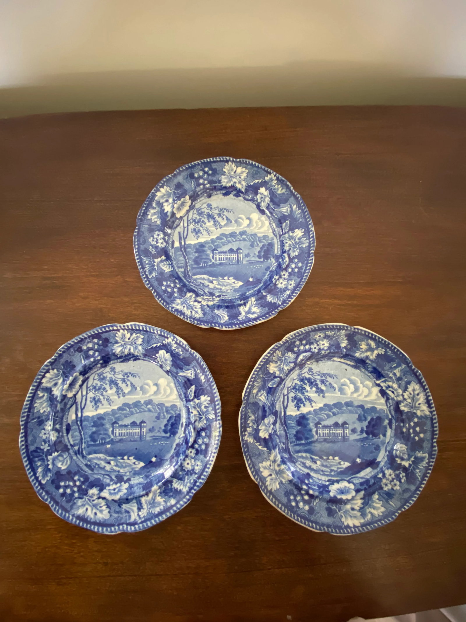 Staffordshire Blue and White Plates - Set of 3 - 11