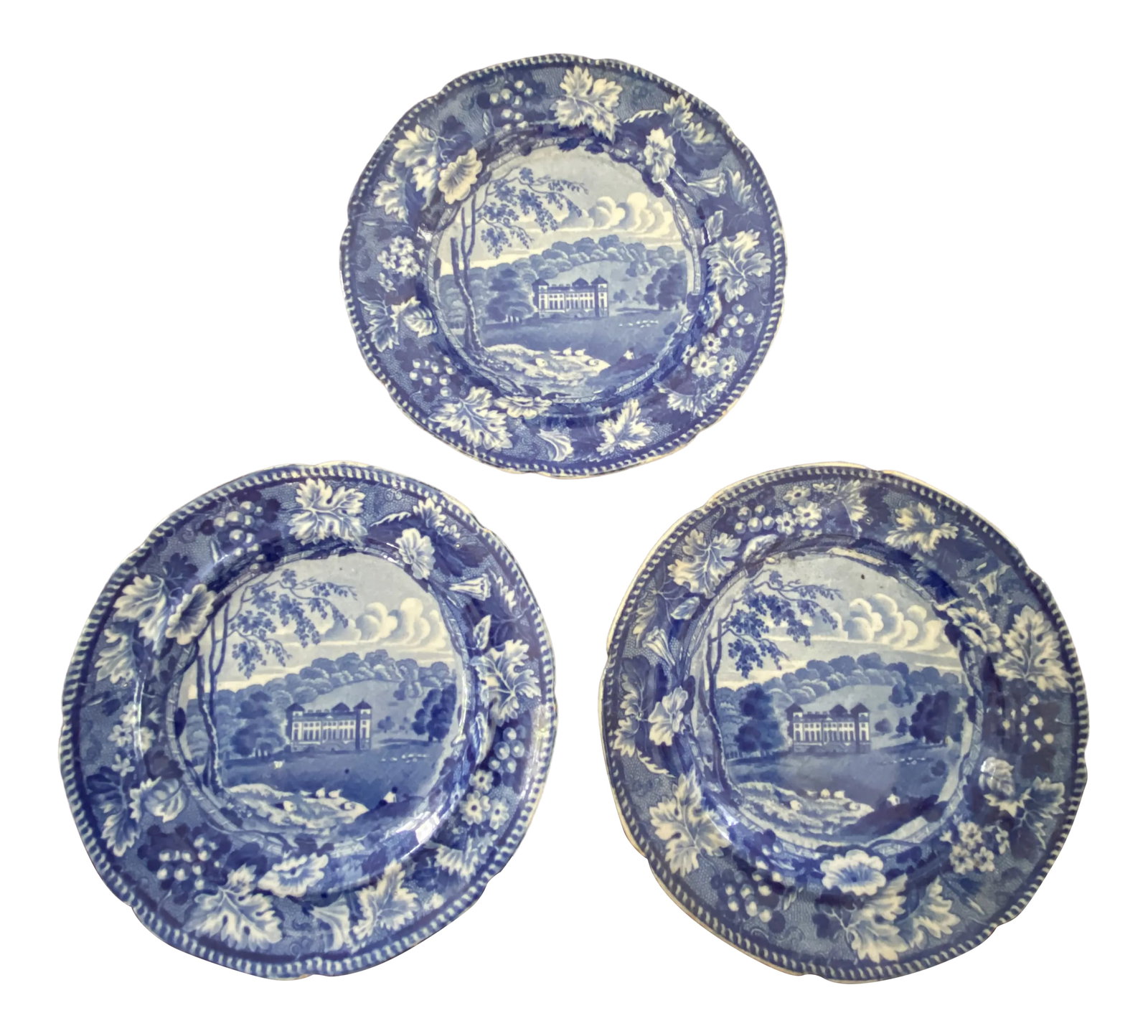 Staffordshire Blue and White Plates - Set of 3 (1 of 11)