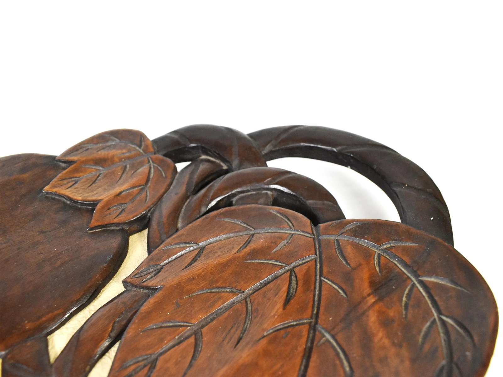 Hand Carved Solid Wood Leaves Fruit Design Tray Centerpiece - 10