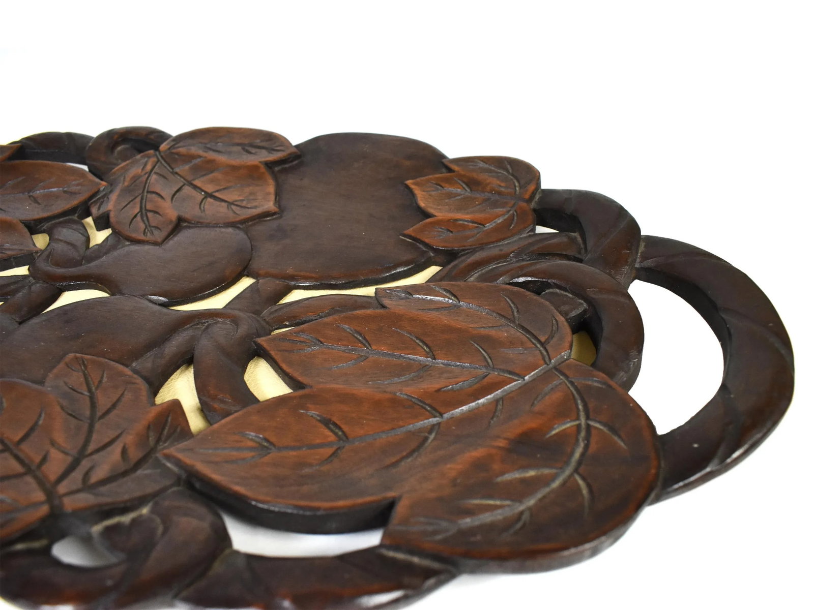 Hand Carved Solid Wood Leaves Fruit Design Tray Centerpiece - 4