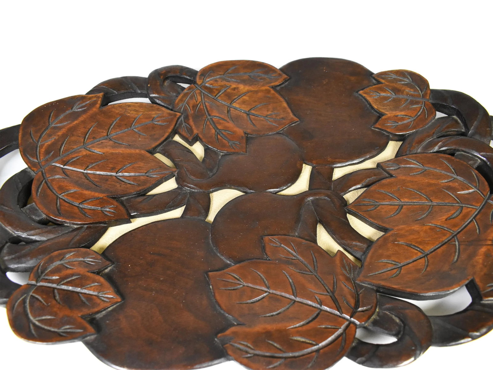 Hand Carved Solid Wood Leaves Fruit Design Tray Centerpiece - 5