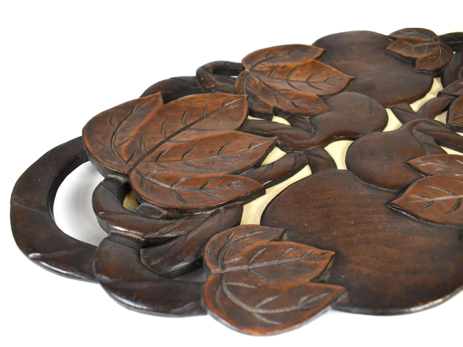 Hand Carved Solid Wood Leaves Fruit Design Tray Centerpiece - 6