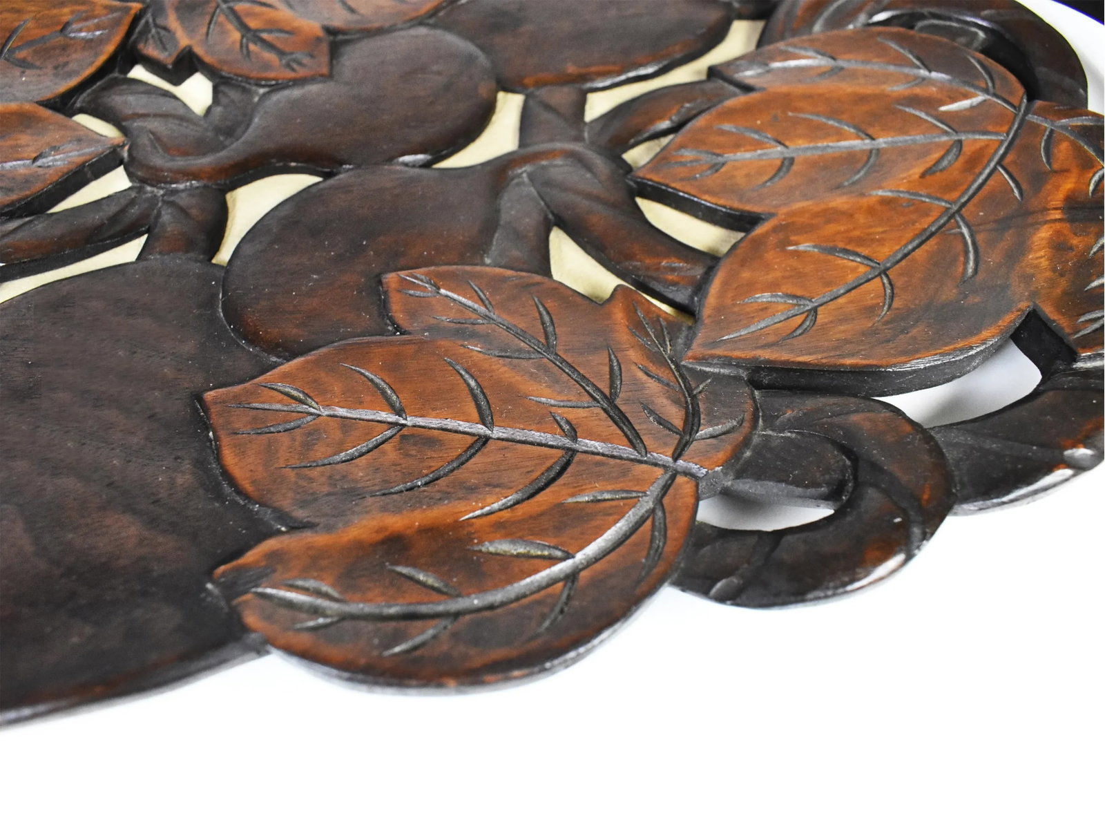 Hand Carved Solid Wood Leaves Fruit Design Tray Centerpiece - 8