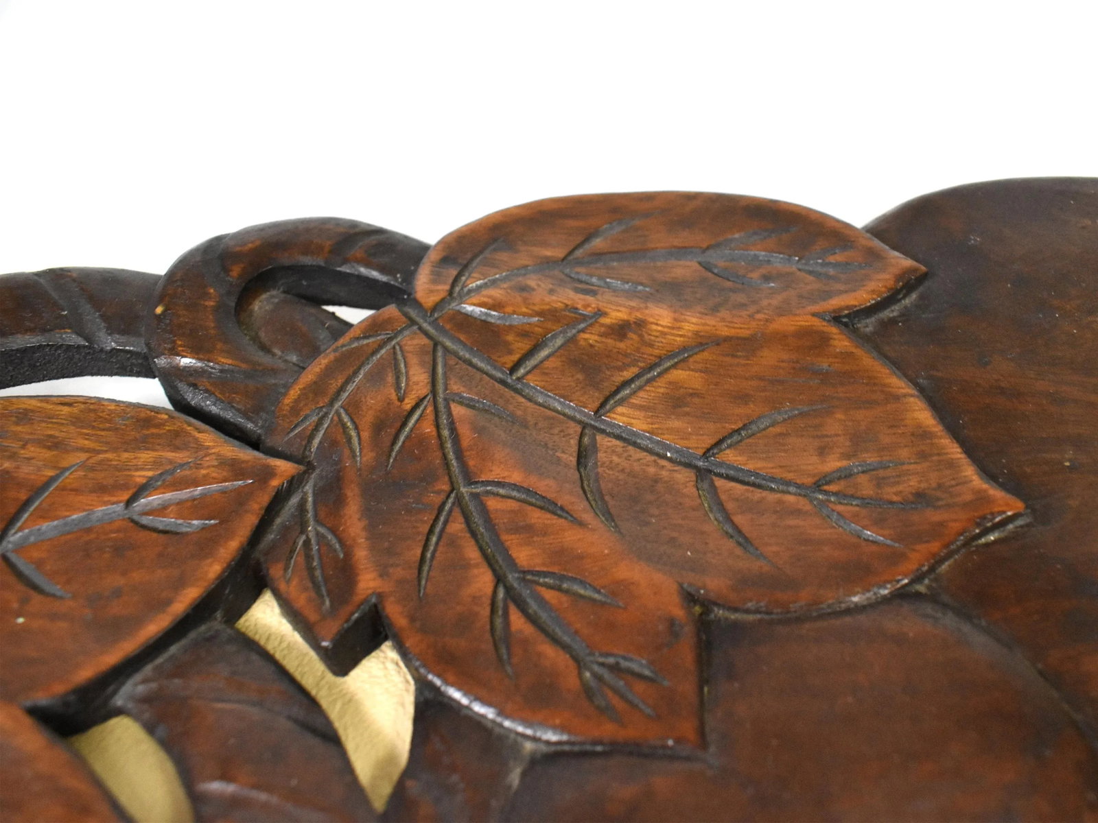 Hand Carved Solid Wood Leaves Fruit Design Tray Centerpiece - 9
