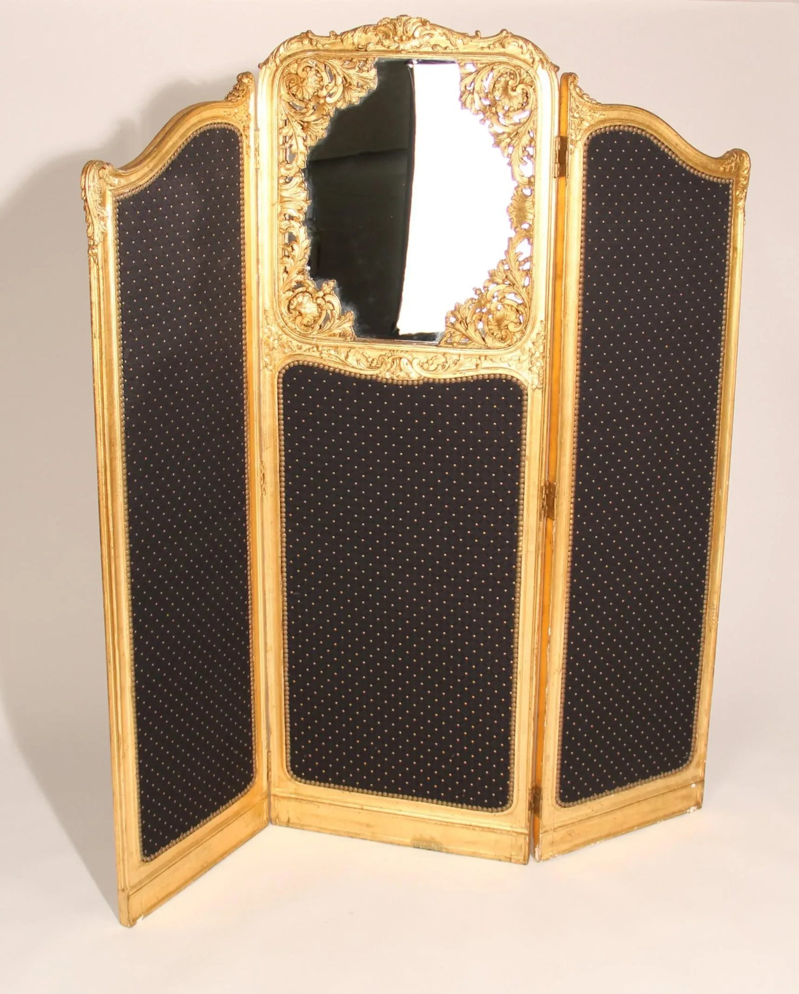 Late 19th Century French Louis XVI Style Three-Fold Gilt-Wood Floor Screen - 2