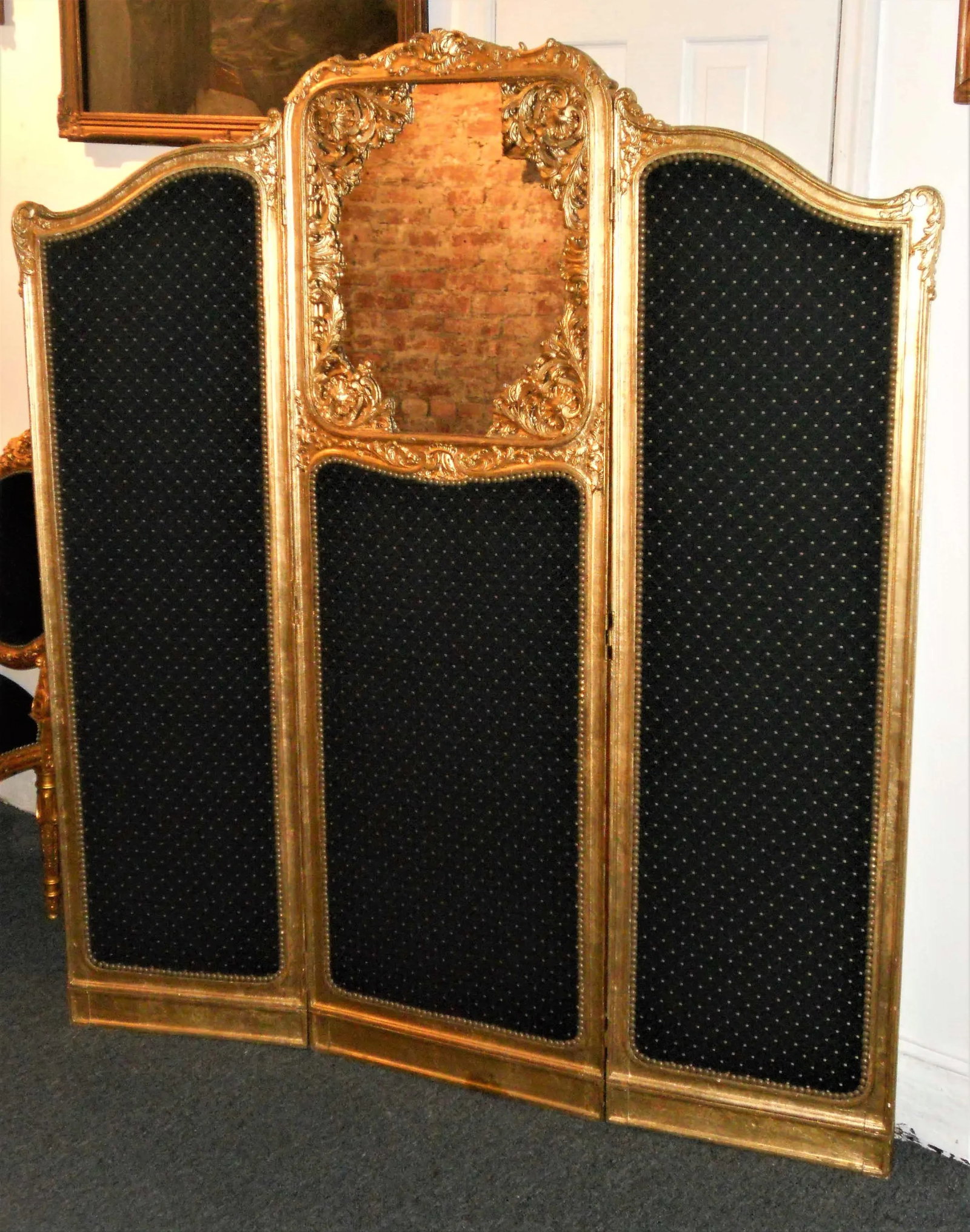 Late 19th Century French Louis XVI Style Three-Fold Gilt-Wood Floor Screen - 5