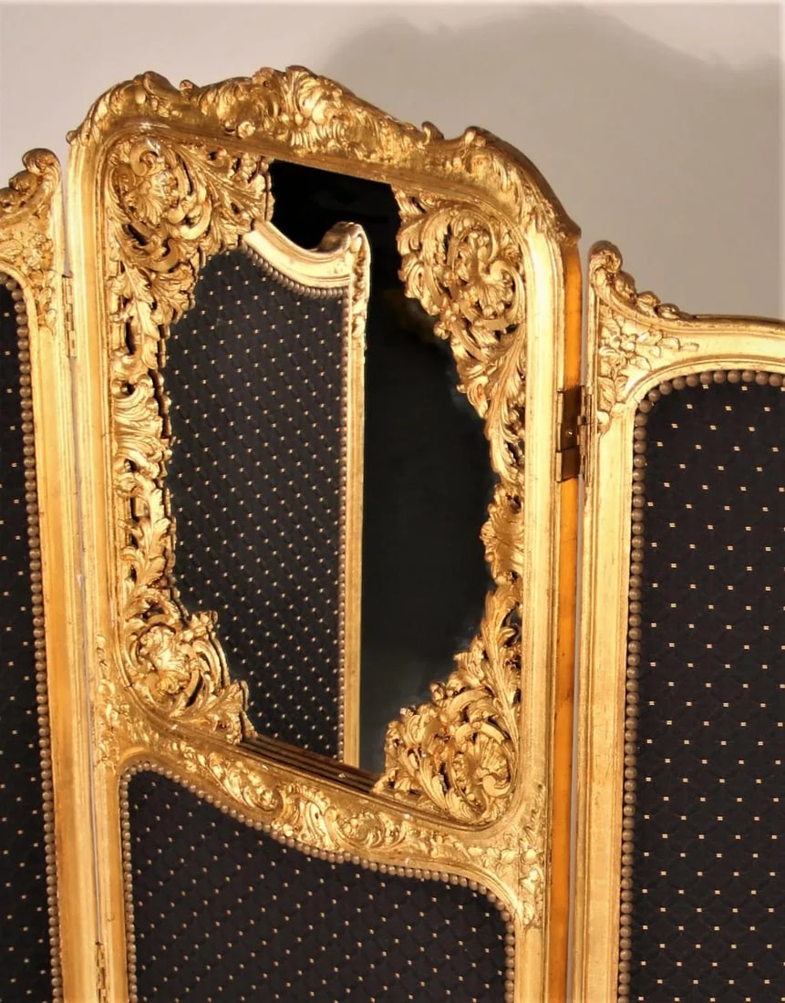 Late 19th Century French Louis XVI Style Three-Fold Gilt-Wood Floor Screen - 7