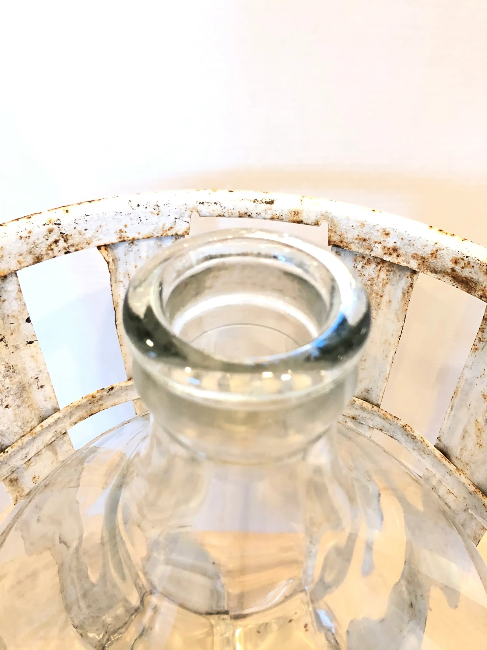 Ext. Large "Made in France" Demijohn Wine Bottle/Distressed White Iron Basket - 3