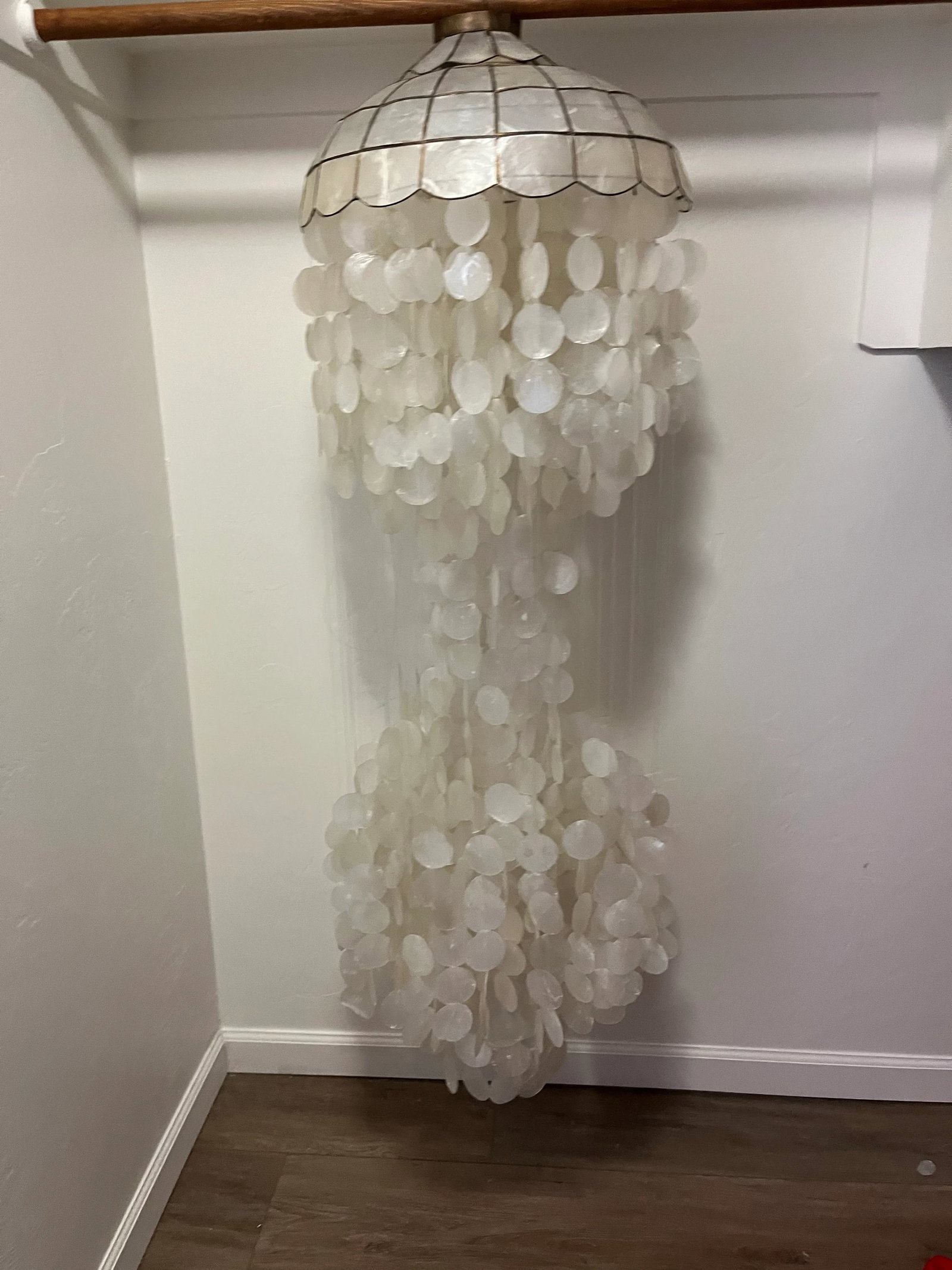 1960s Italian Verner Panton Style Mid-Century Multi-Tiered Capiz Chandelier - 11