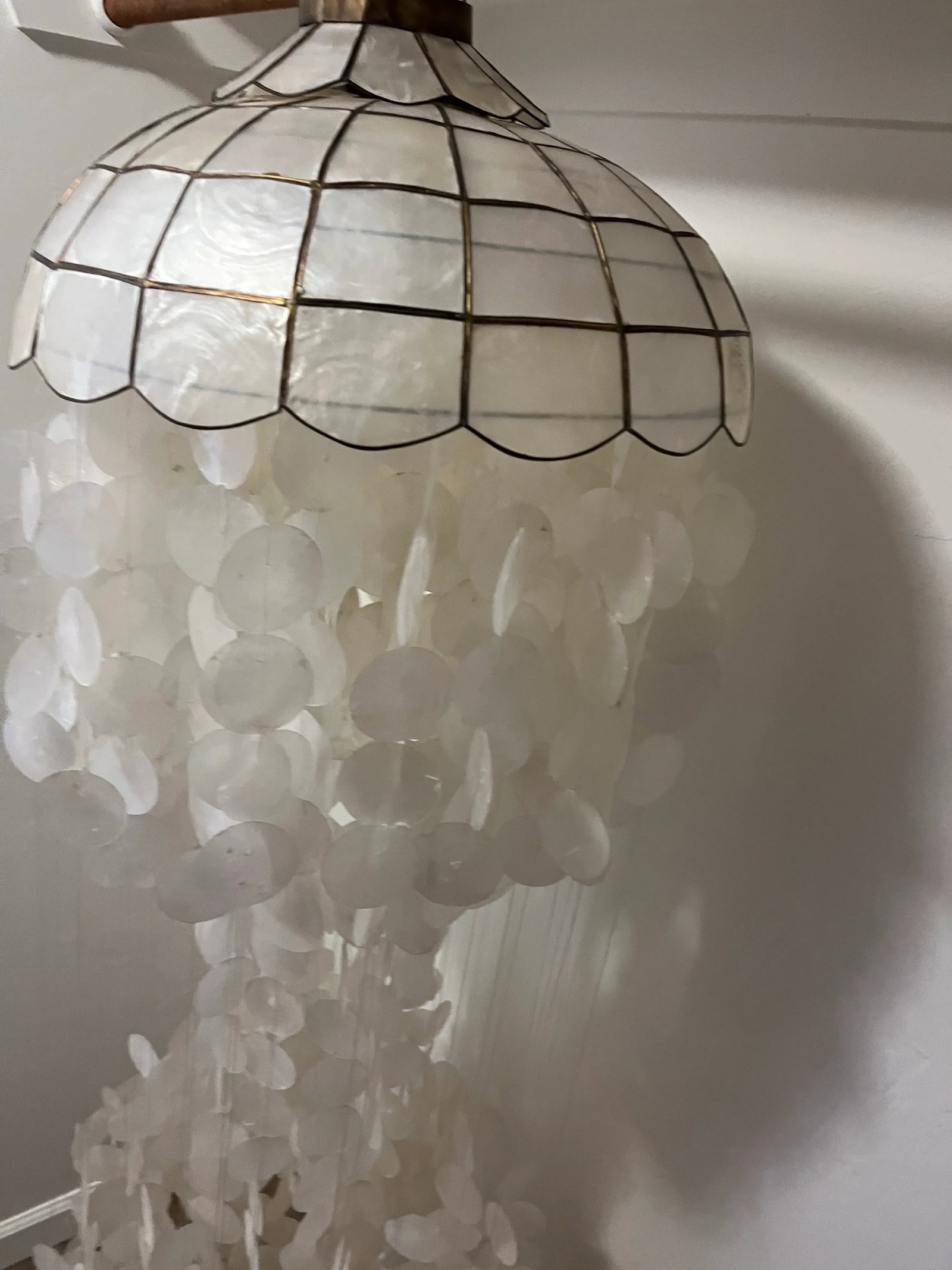 1960s Italian Verner Panton Style Mid-Century Multi-Tiered Capiz Chandelier - 2