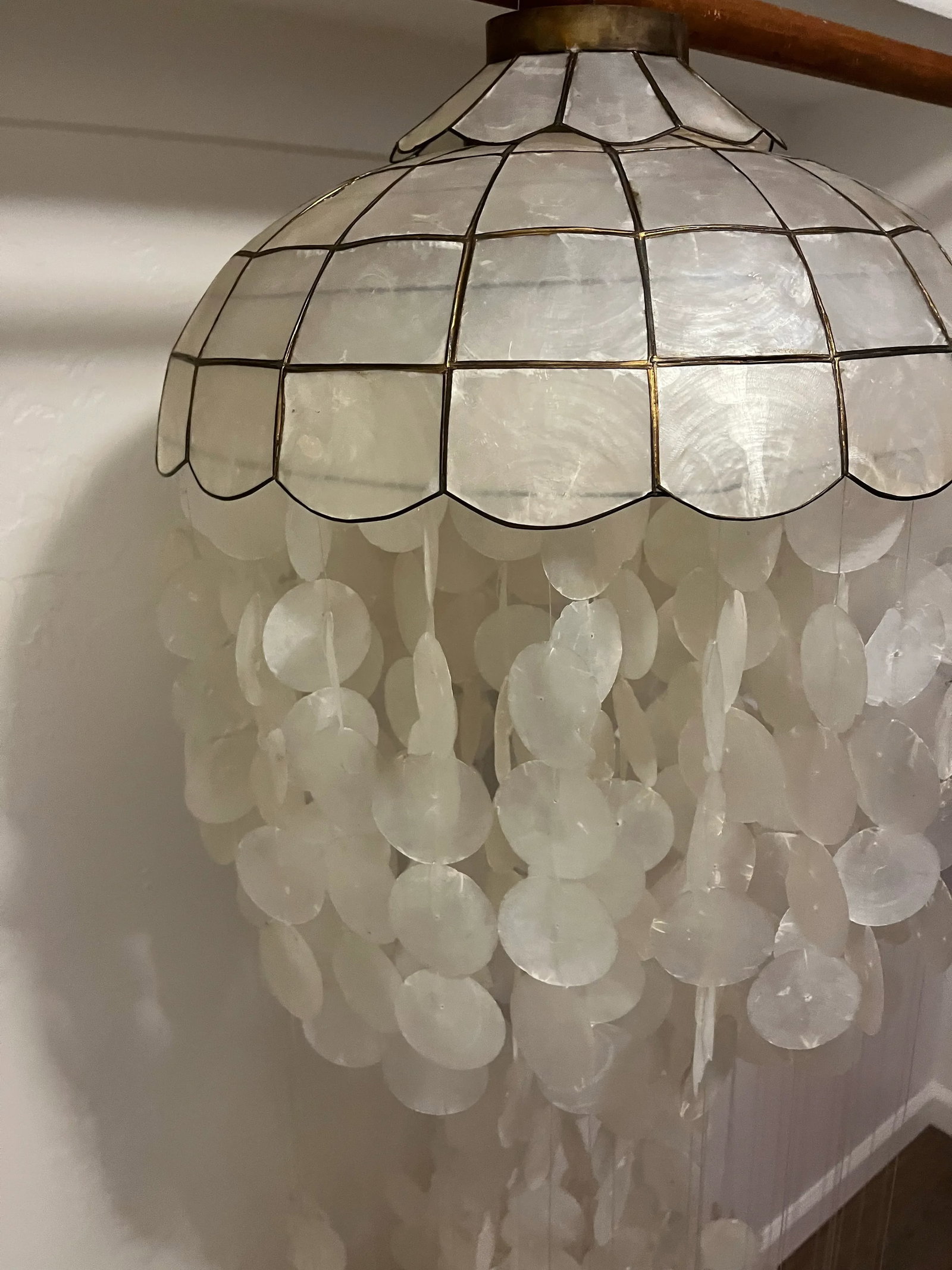 1960s Italian Verner Panton Style Mid-Century Multi-Tiered Capiz Chandelier - 7