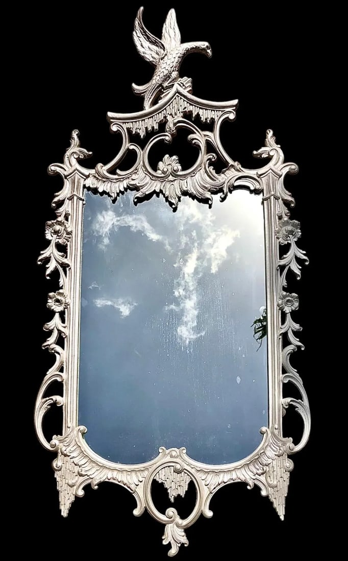 Chinese Chippendale Style Carved Mirror With Phoenix Crest - 10