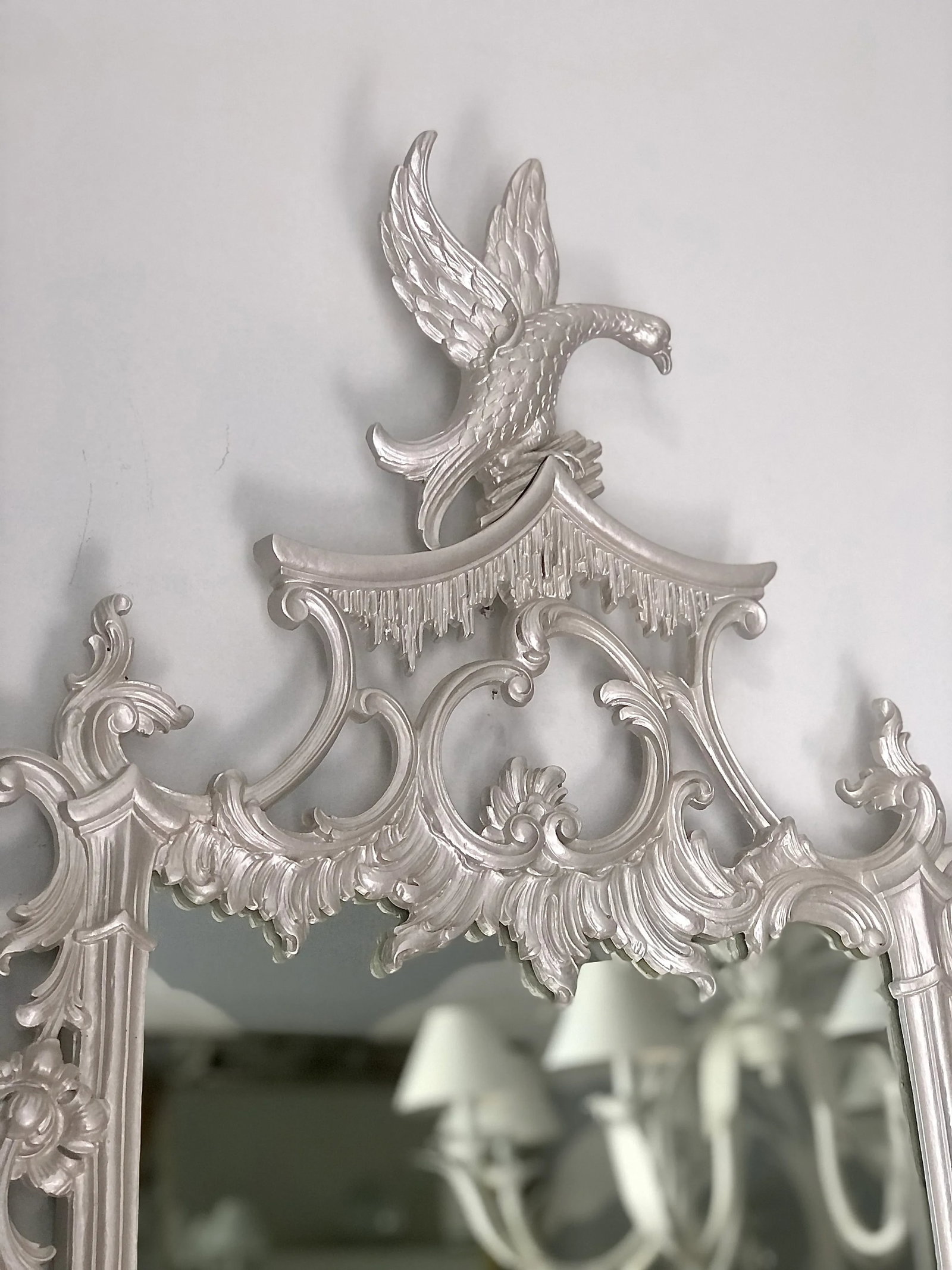 Chinese Chippendale Style Carved Mirror With Phoenix Crest - 5