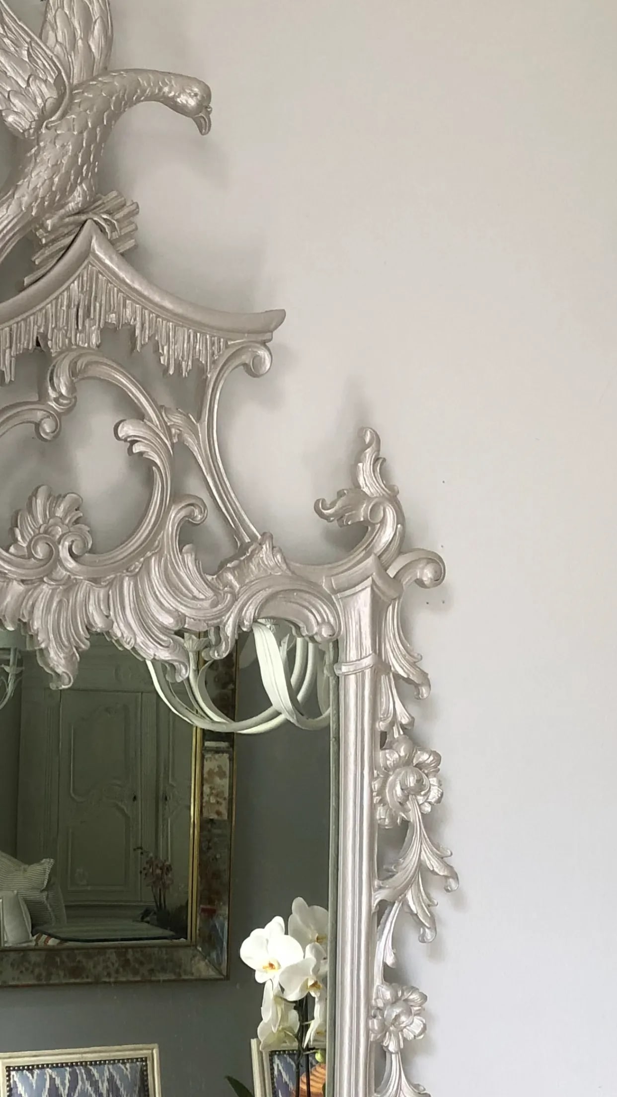 Chinese Chippendale Style Carved Mirror With Phoenix Crest - 8