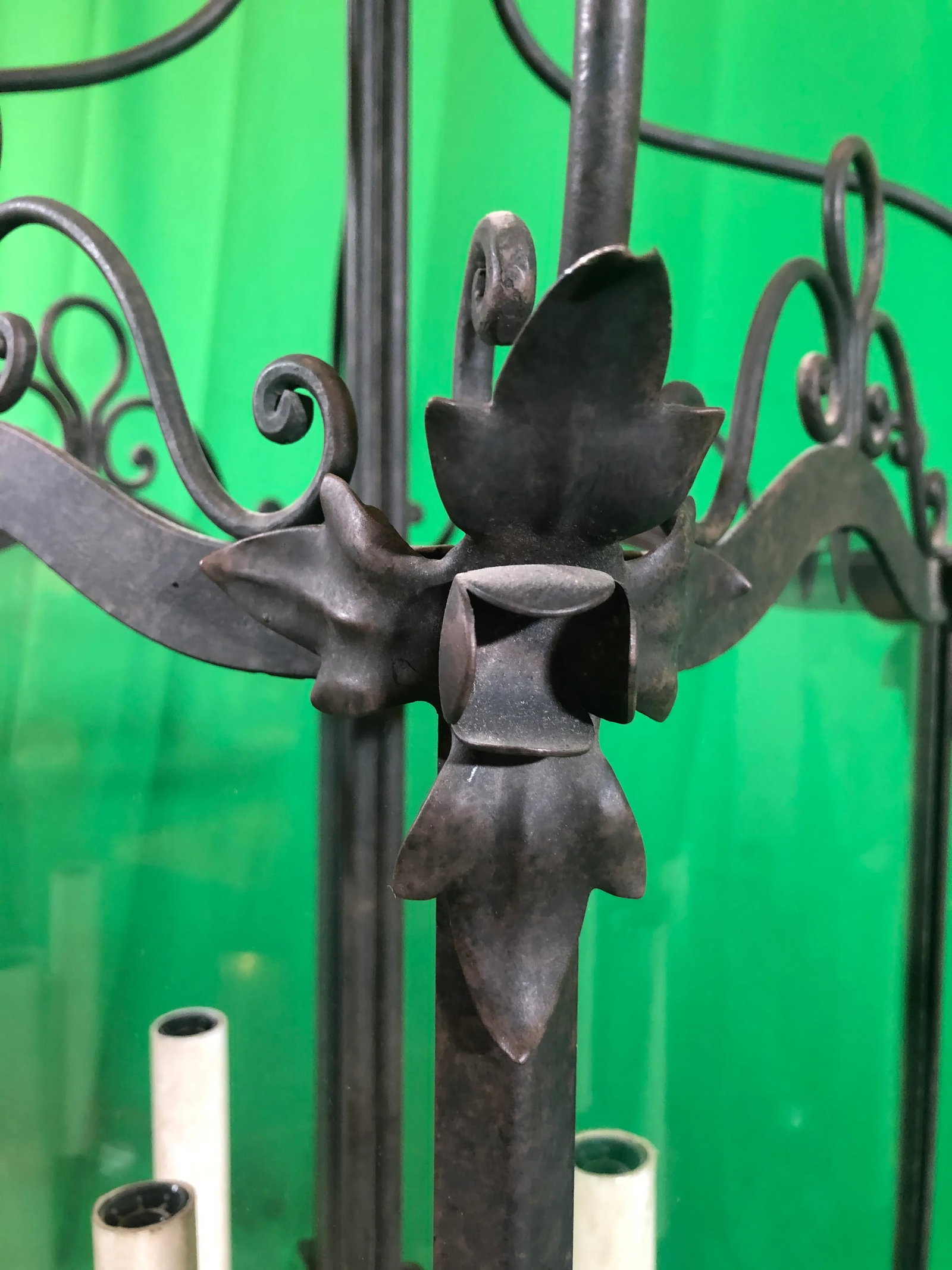 Vintage Italian Square Four Light Wrought Iron Lantern in Rustic Finish - 10