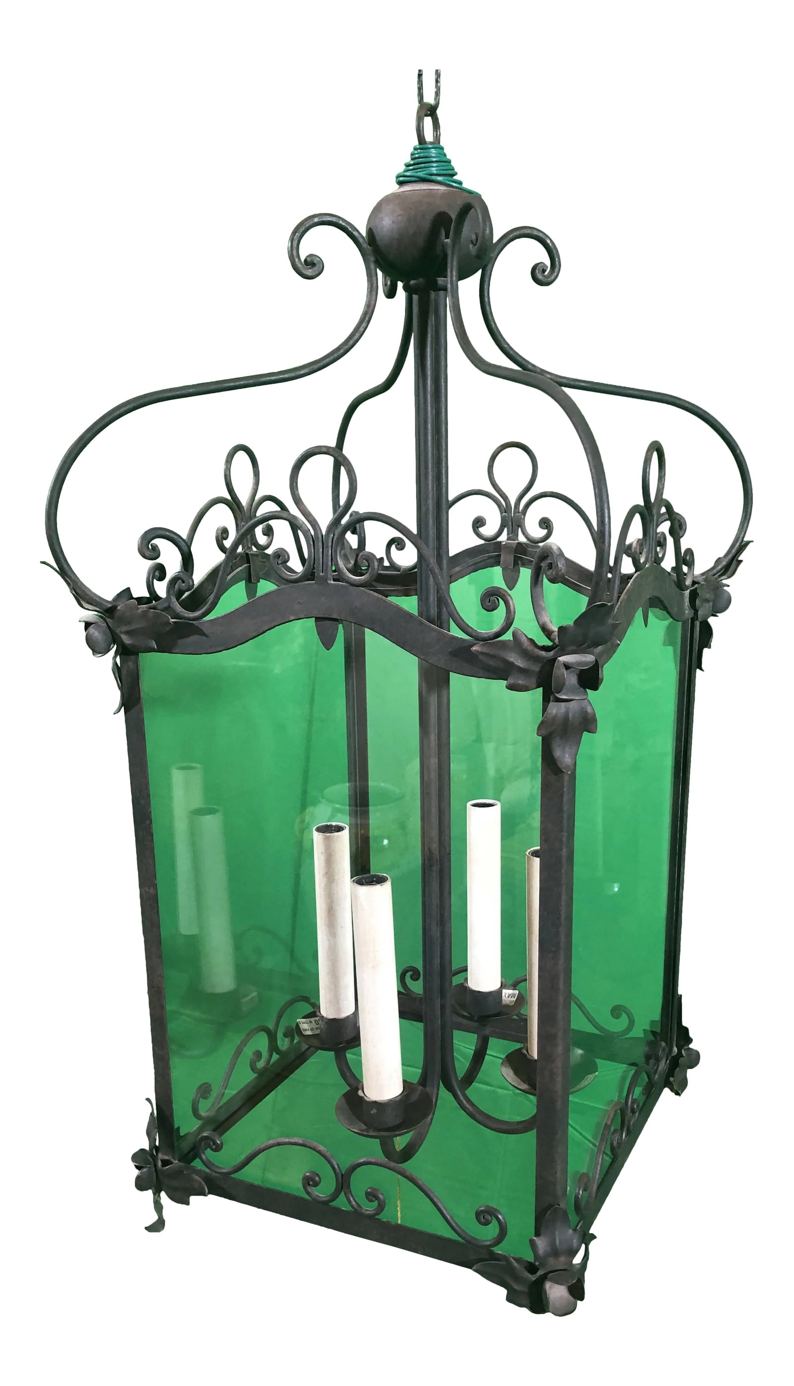 Vintage Italian Square Four Light Wrought Iron Lantern in Rustic Finish: Square four light wrought iron lantern in a rustic finish. Italy. Condition: Imperfections: No Imperfections Condition Notes: Excellent condition, never used. Origin: Italy Materials &