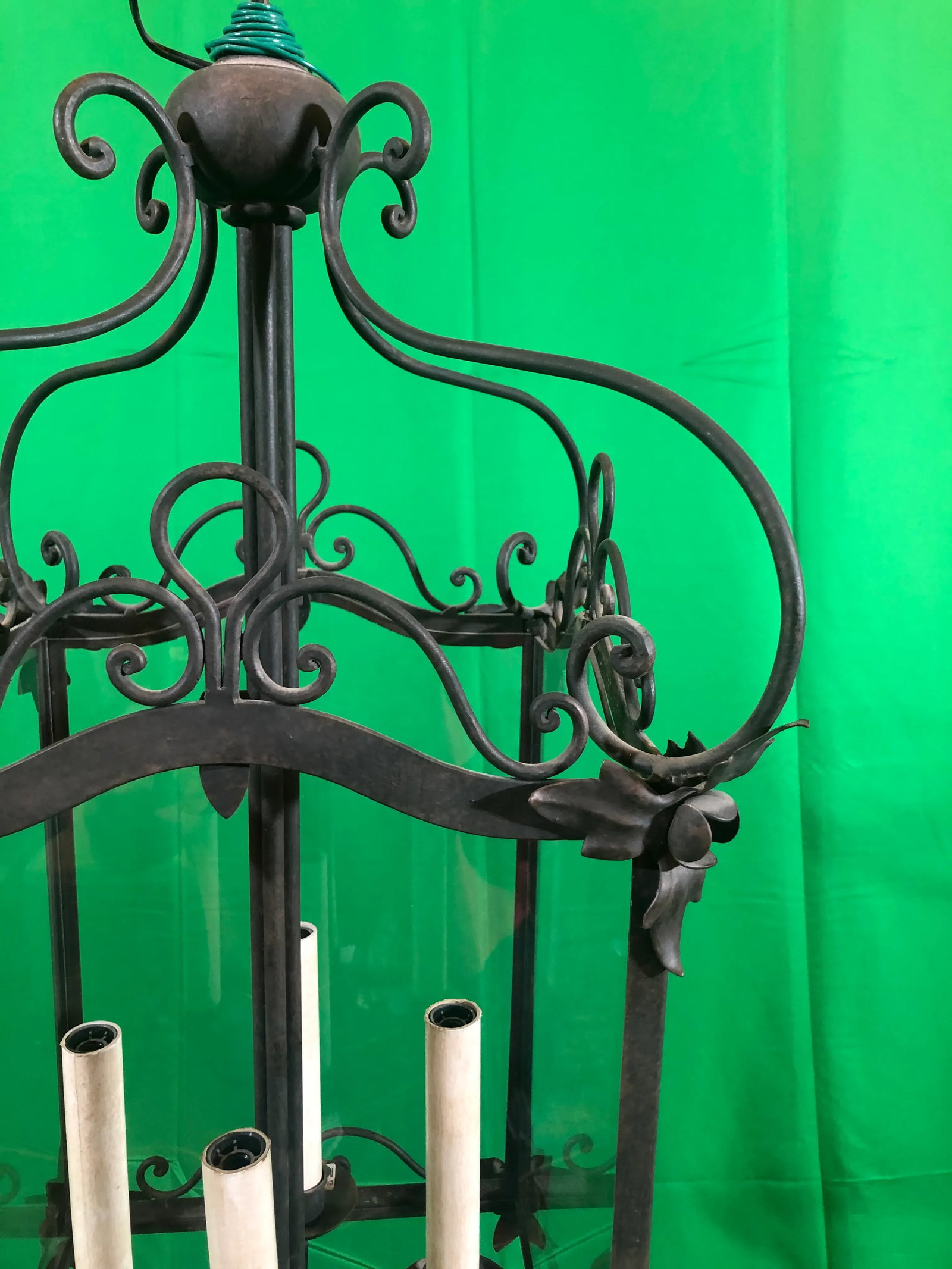 Vintage Italian Square Four Light Wrought Iron Lantern in Rustic Finish - 2