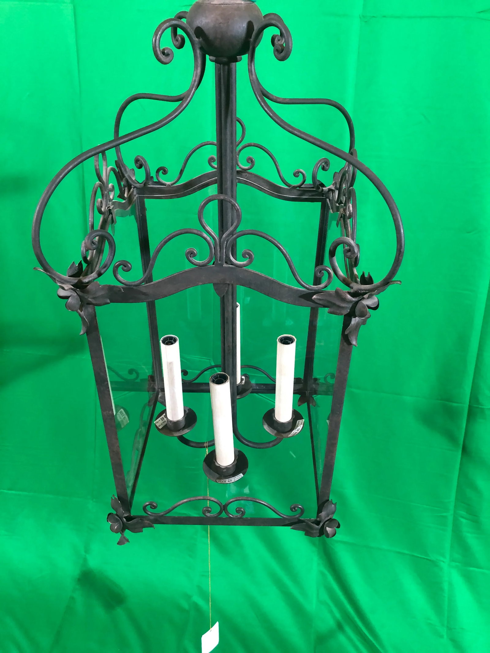 Vintage Italian Square Four Light Wrought Iron Lantern in Rustic Finish - 3