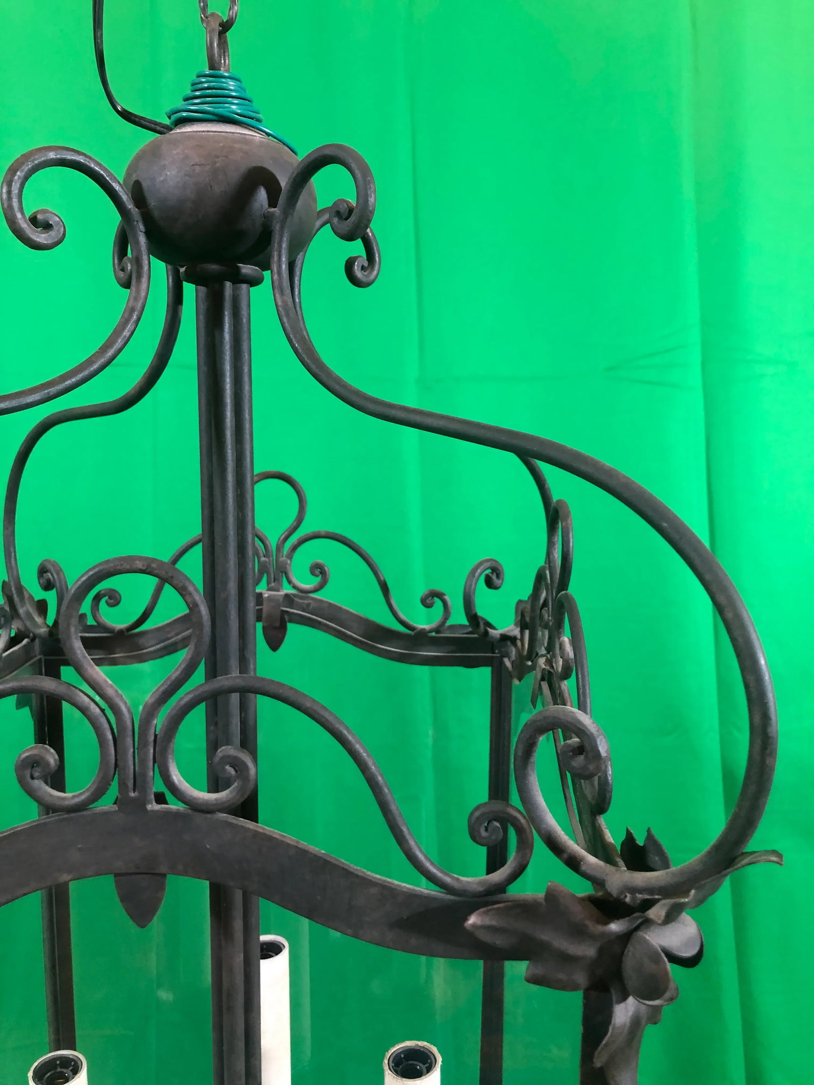 Vintage Italian Square Four Light Wrought Iron Lantern in Rustic Finish - 5