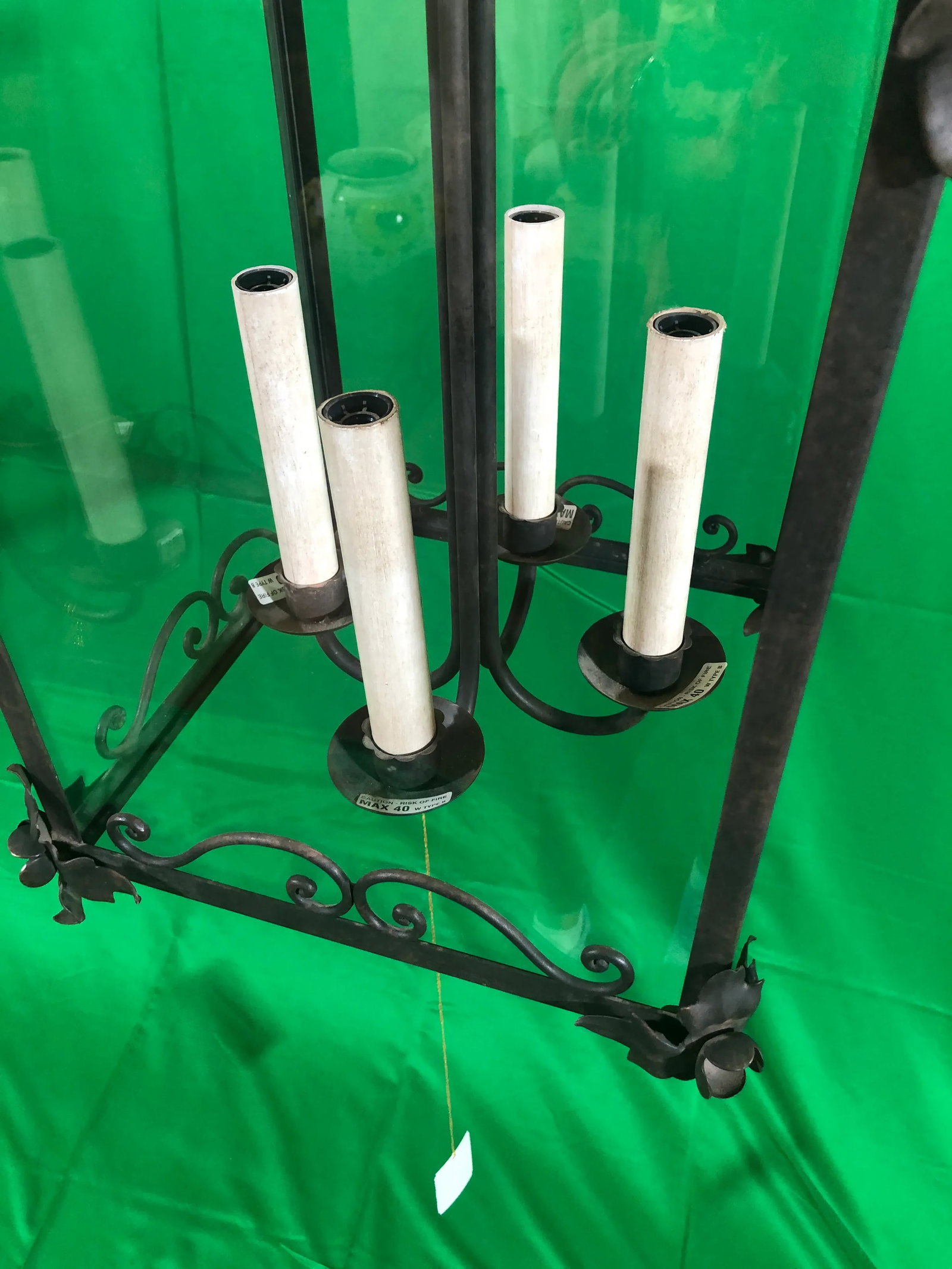 Vintage Italian Square Four Light Wrought Iron Lantern in Rustic Finish - 6