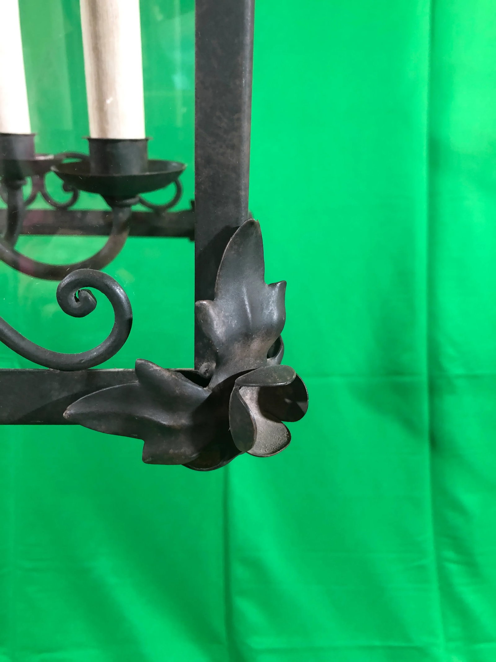 Vintage Italian Square Four Light Wrought Iron Lantern in Rustic Finish - 7